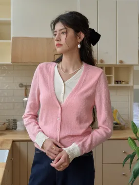 Madeleine V-Neck Faux Layered Wool Top AntiStaticLining RollUpCuff