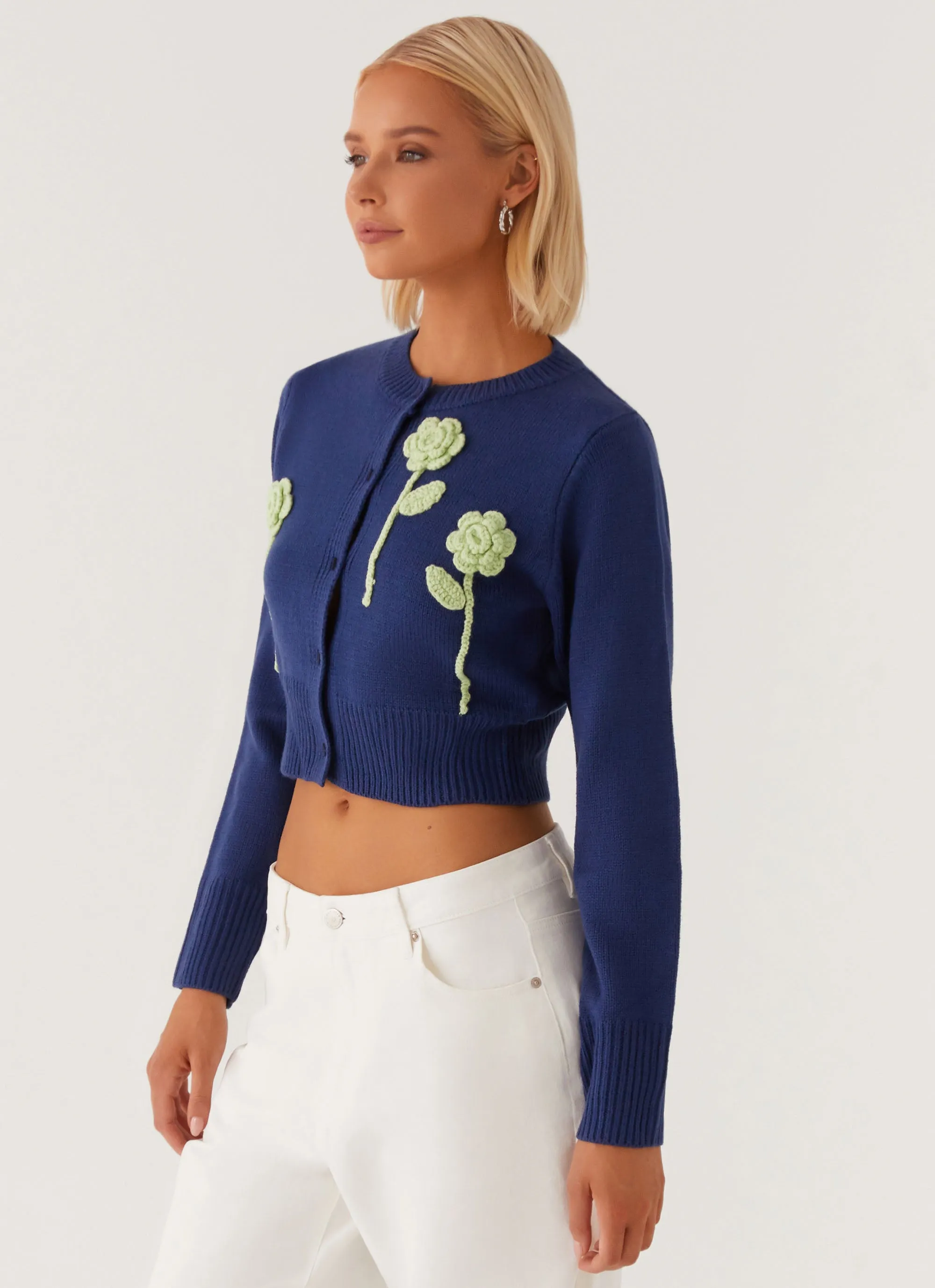 Everest Knit Cardigan - Navy Reinforced Shoulder Padding Subtle Texture