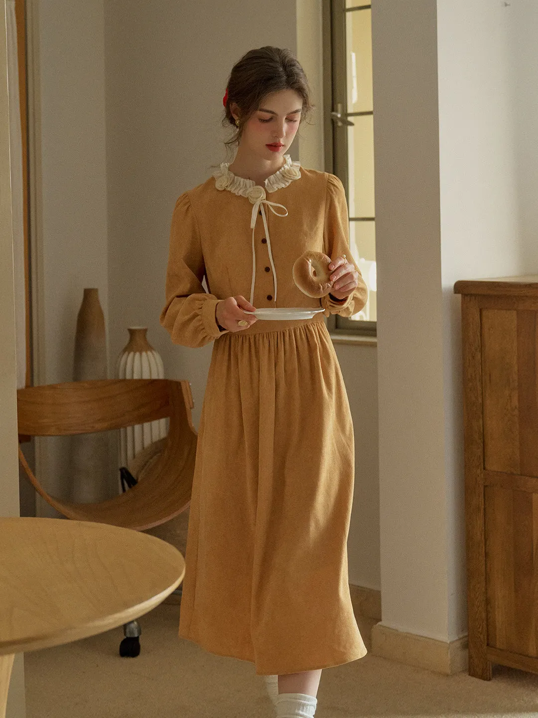 Dry-Clean-Only Amiri Romantic Round Neck  3D Crochet Flowers Trimmed A-line Dress