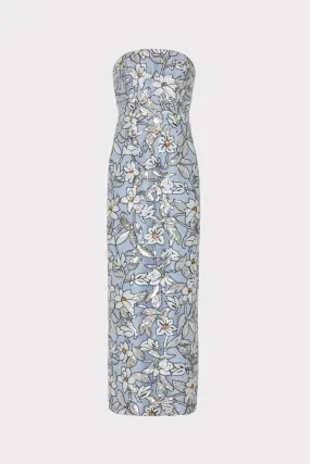 Magnolia Silver Floral Sequins Maxi Dress Flexible Fabric Sleek Volume