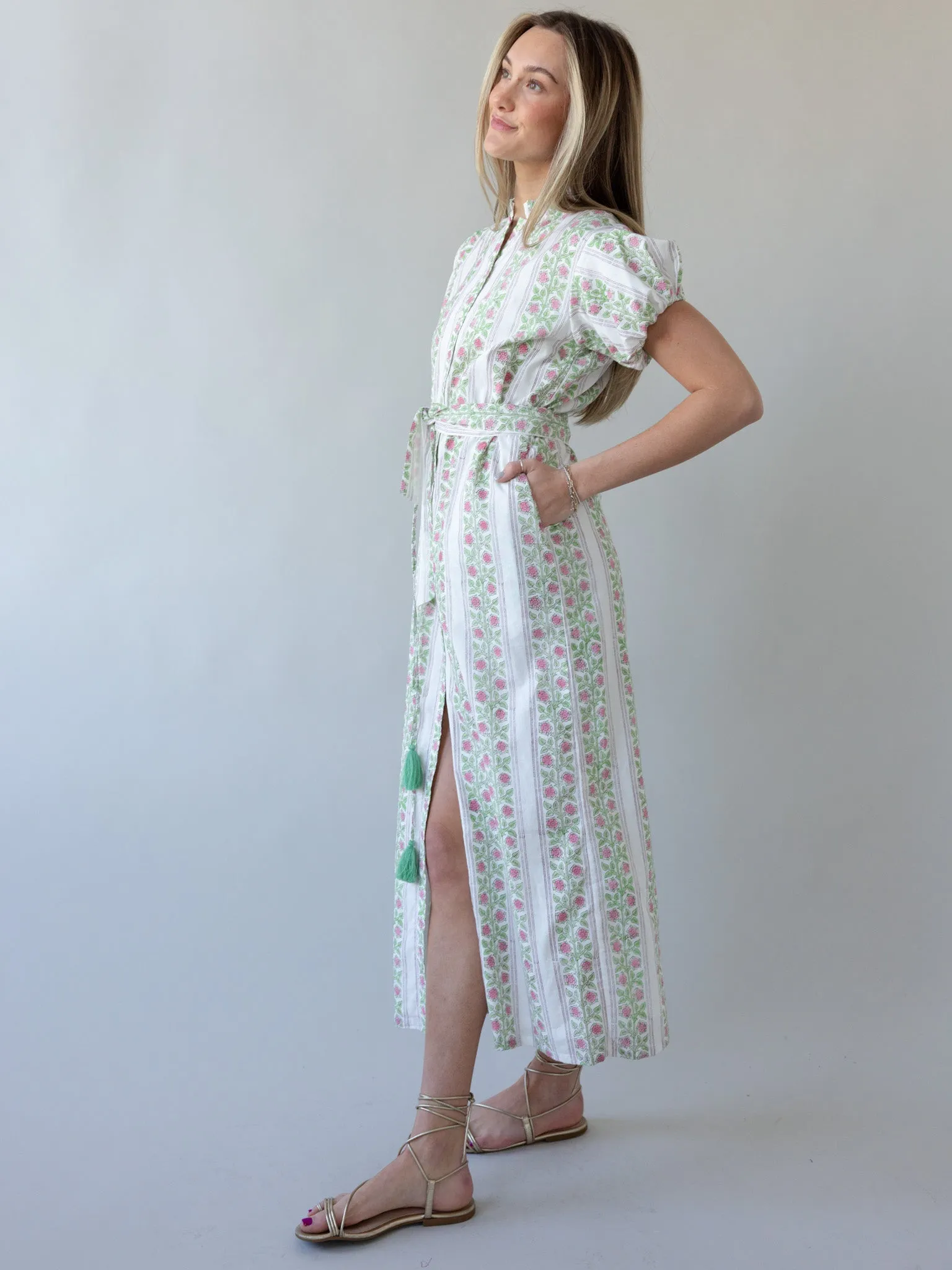 Flattering Silhouette Blue Sky Maison De Frederic Pink Maxi Dress