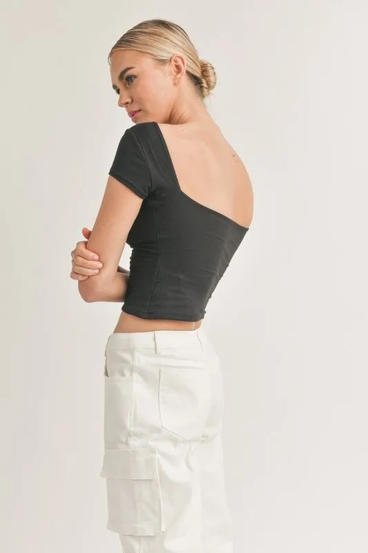 Makenna Open Back Top - Black Slim Silhouette ElasticTrimming