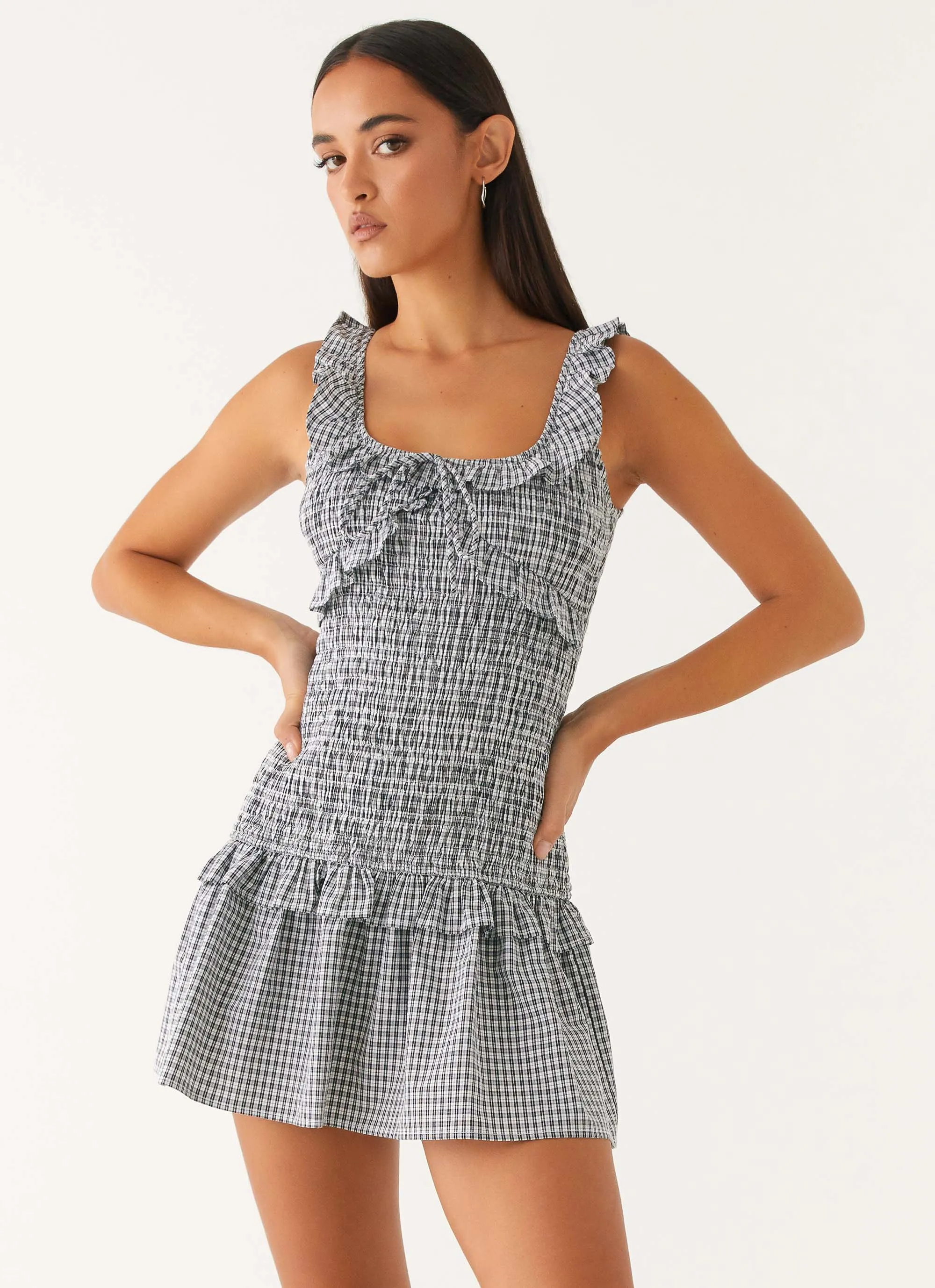 flared silhouette Mali Shirred Mini Dress - Checker