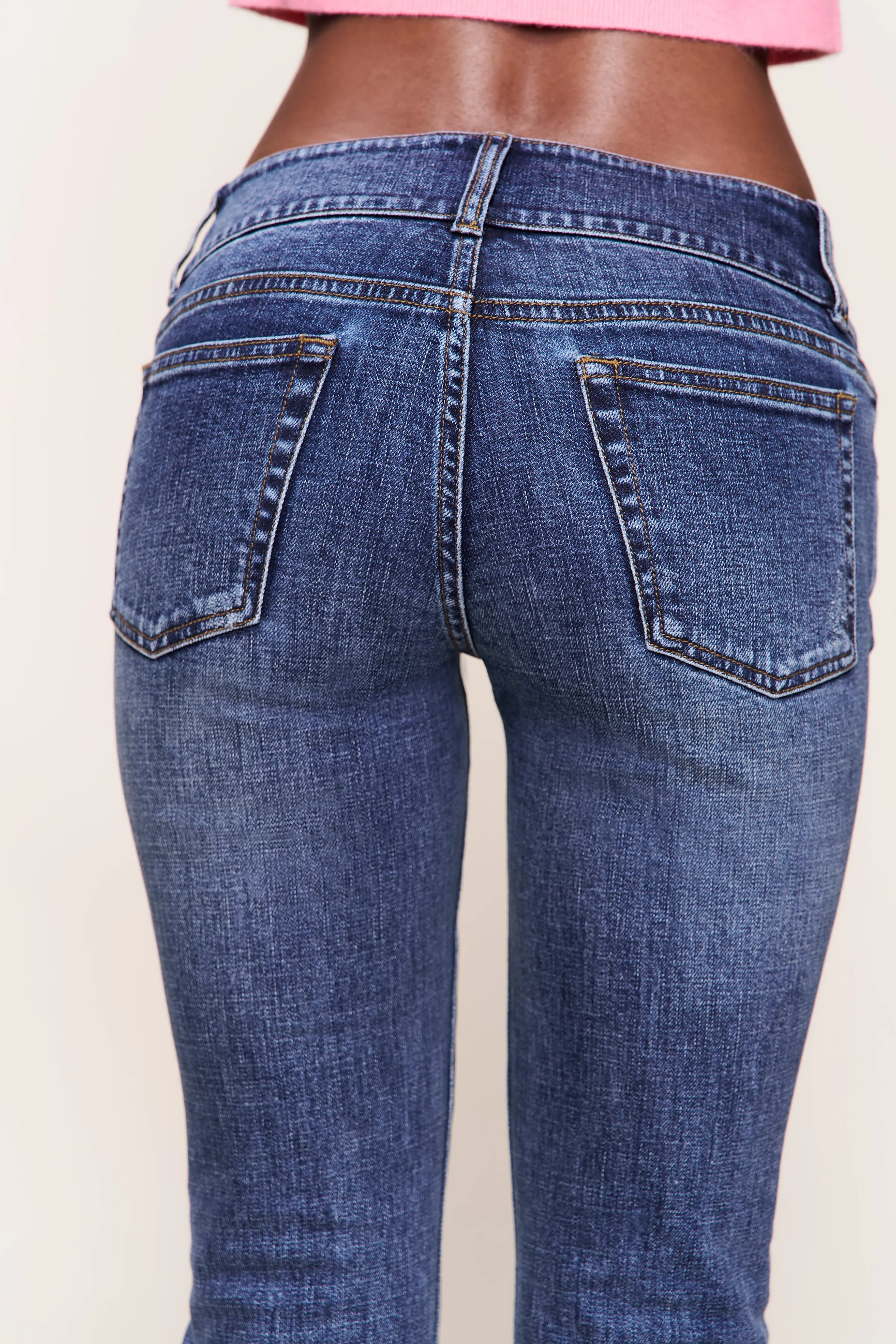 Flat Lock Seams Malia Low Rise Belted Flare Denim