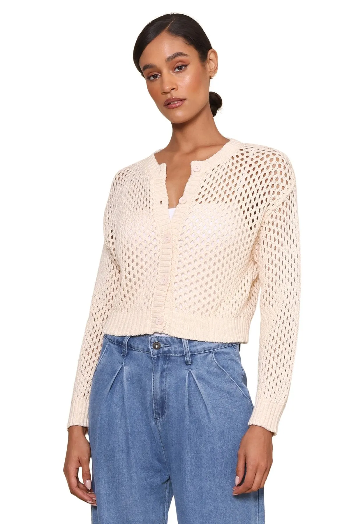 Laser Cut Edges FrictionFreeNeckline Mallorca Crochet Cardigan