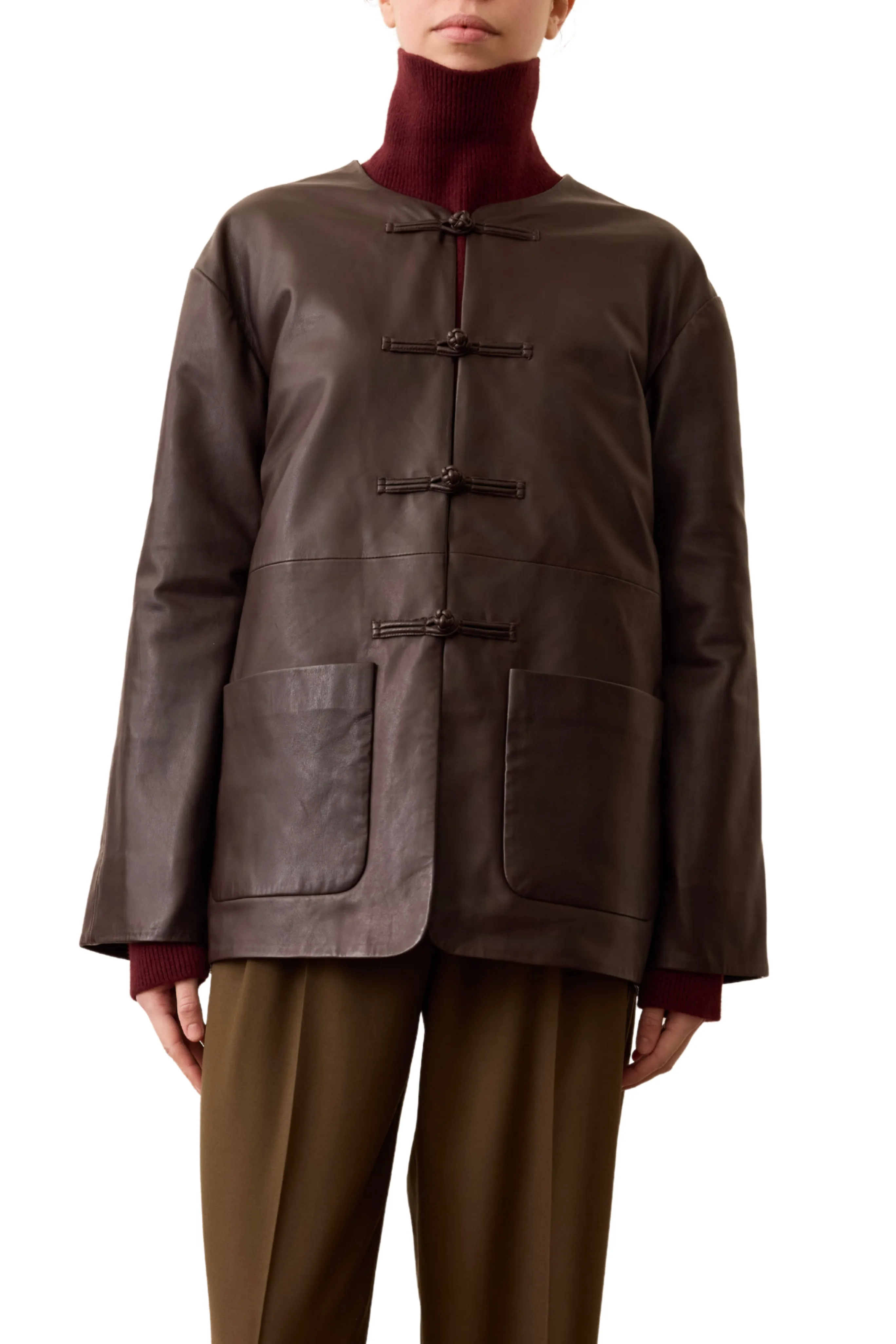 Mandarin Leather Jacket Non Irritating Edging PFC Free Waterproofing