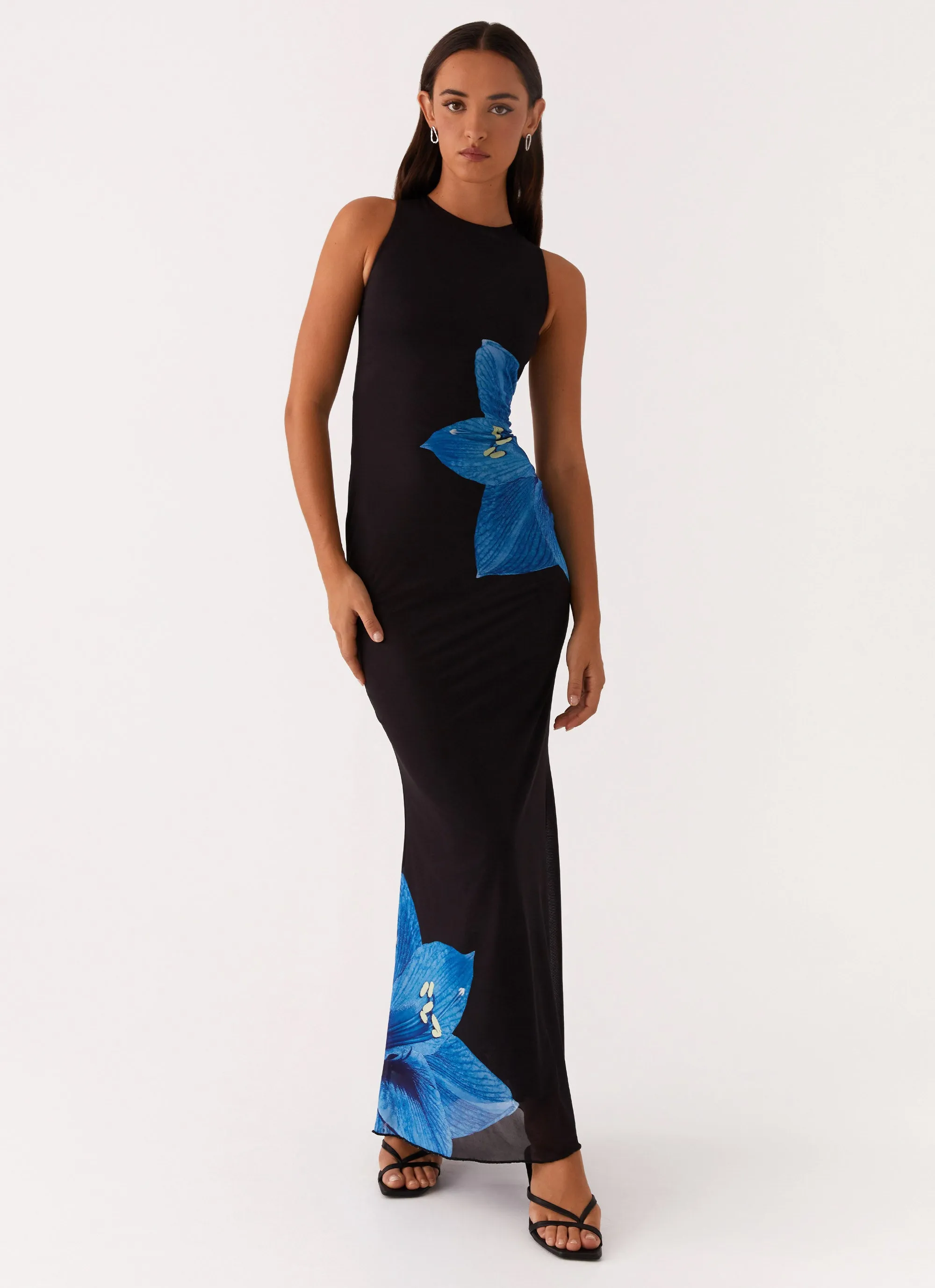 Manhattan Nights Maxi Dress - Black Glossy-Finish
