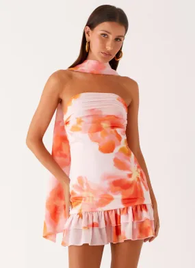 Daywear Comfort Manon Scarf Mini Dress - Blushing Blossom