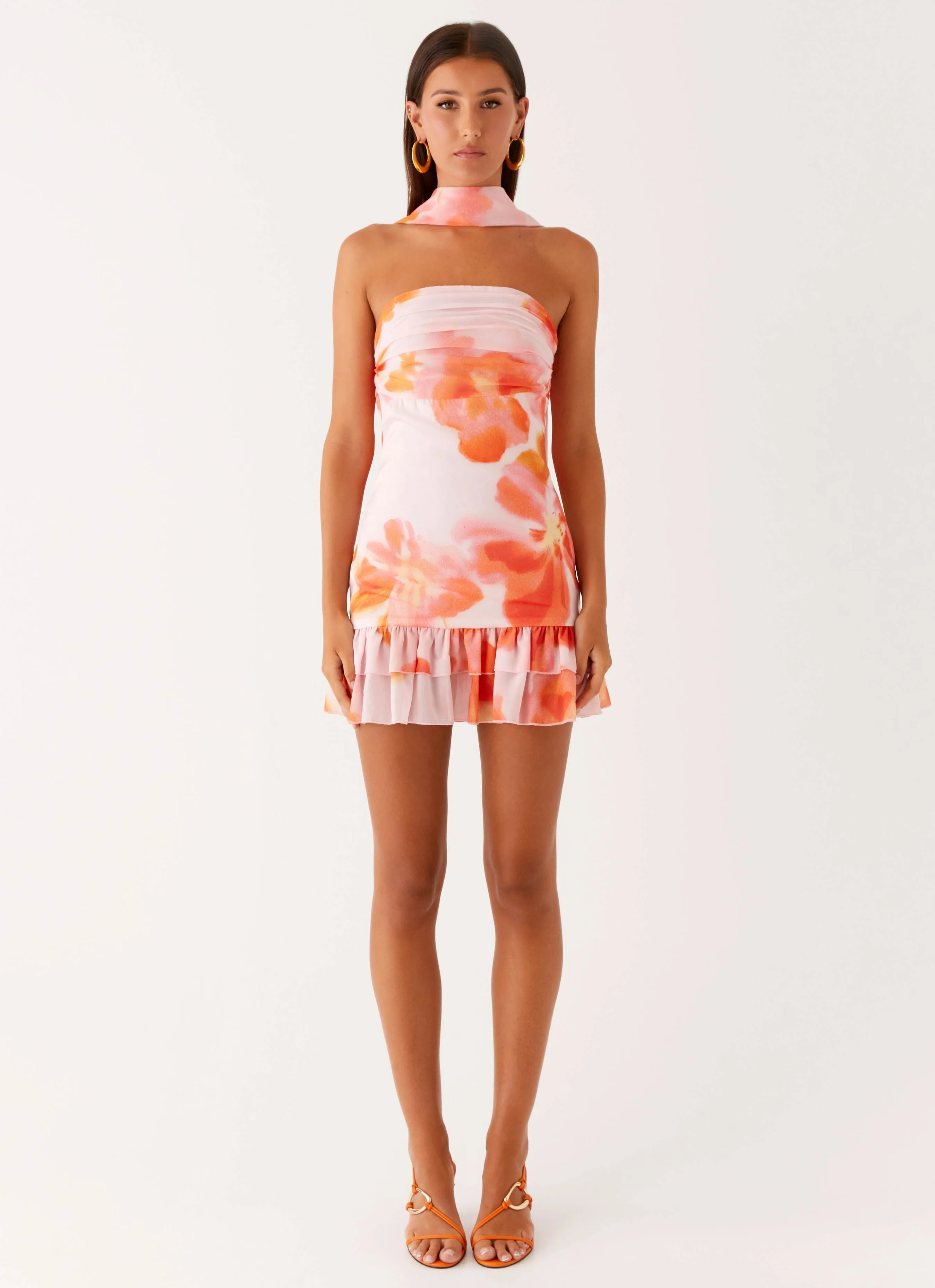 Fashionable Fit Gift-Worthy Manon Scarf Mini Dress - Blushing Blossom