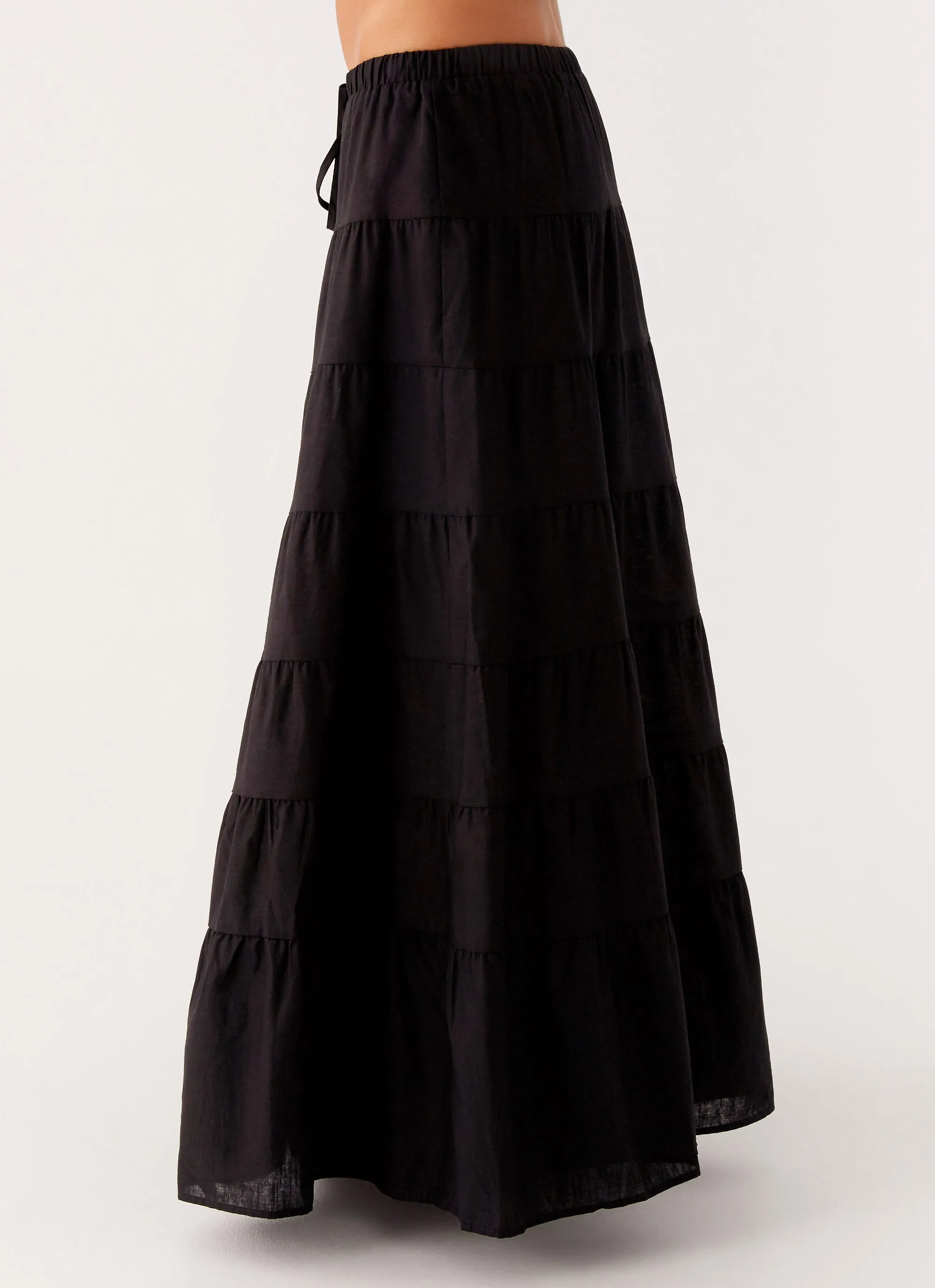 Outdoor Outfit Dust Proof Fabric Mariella Linen Maxi Skirt - Black