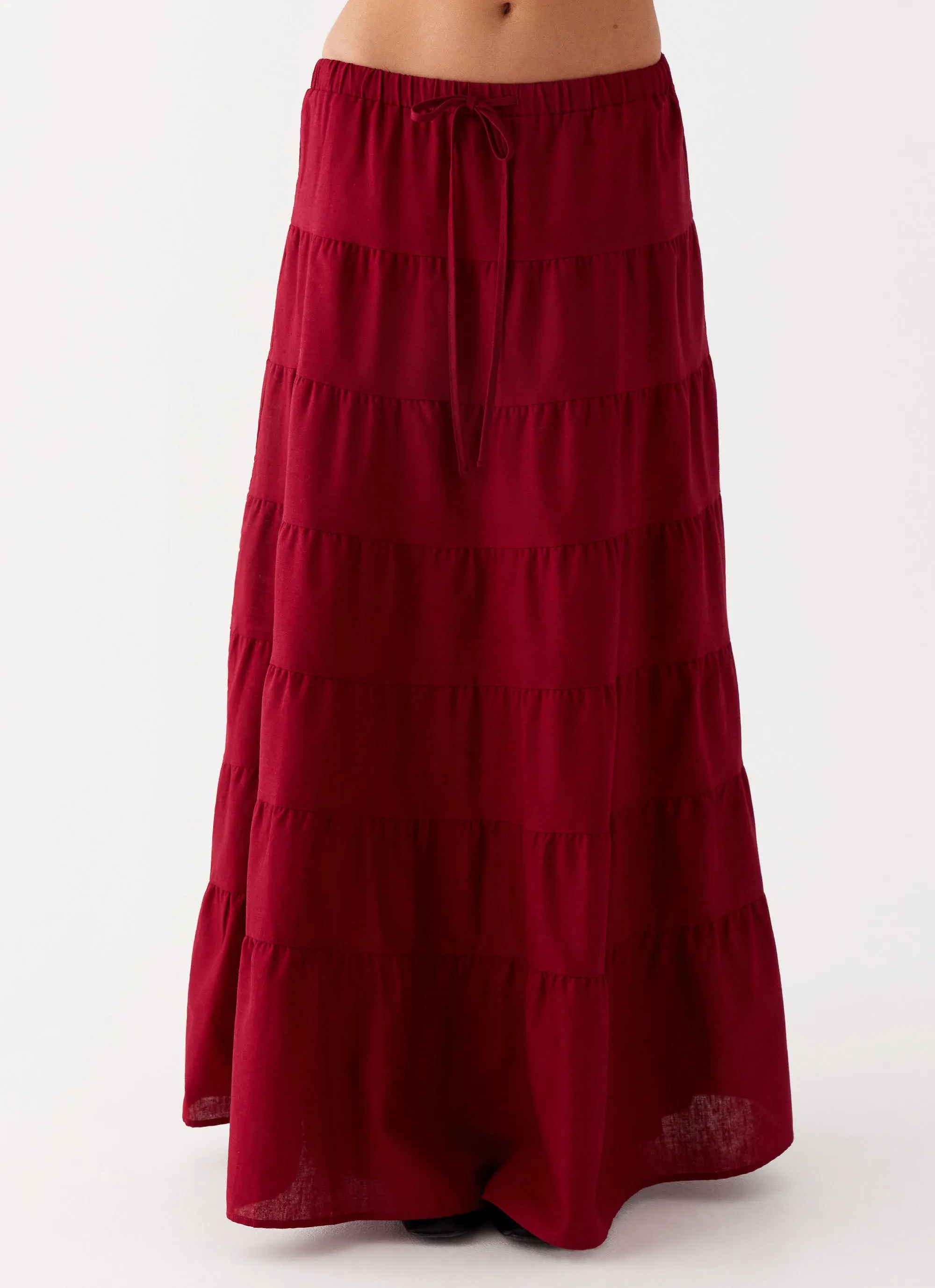 Airy Comfort Mariella Linen Maxi Skirt - Maroon