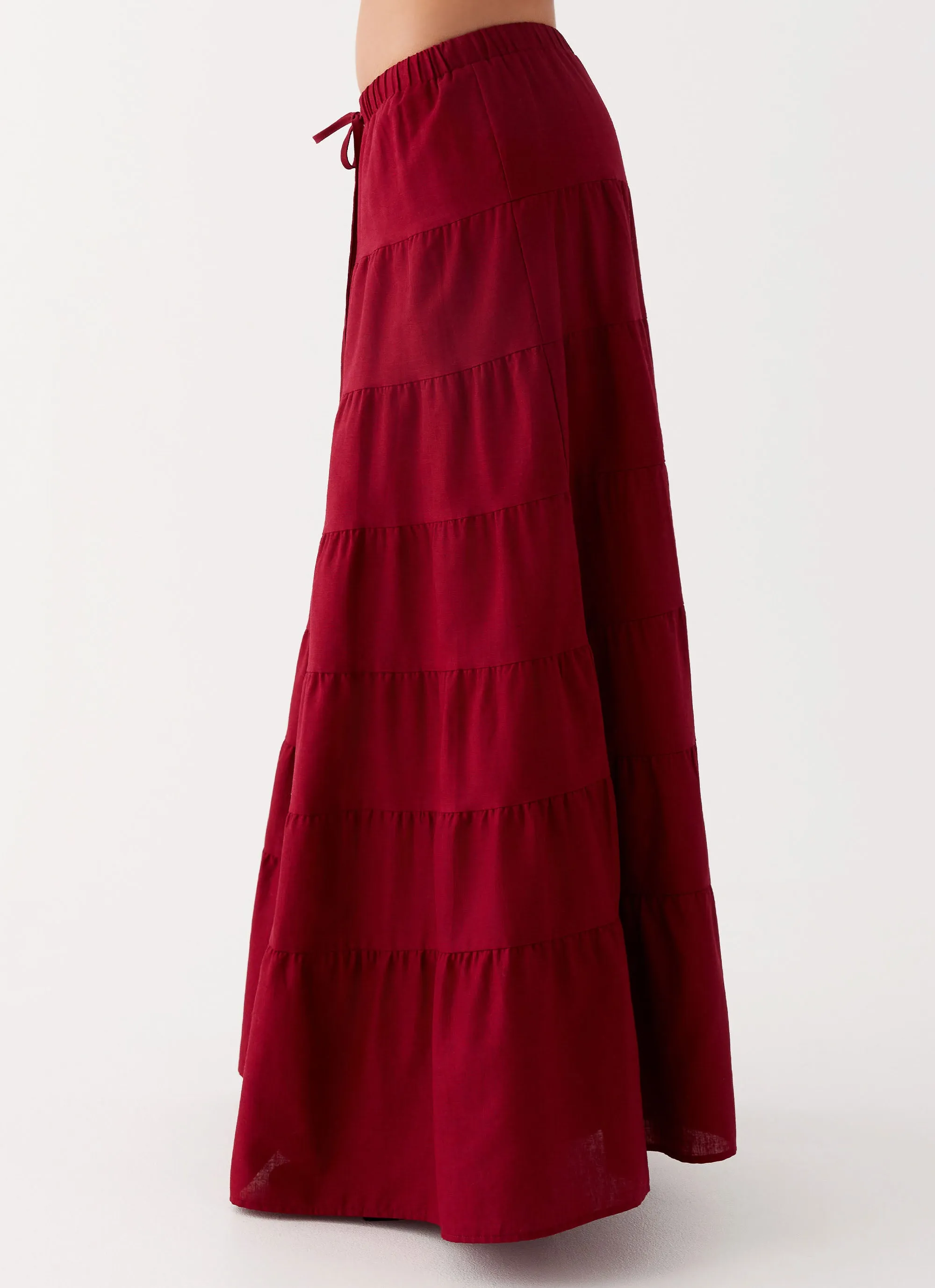 Iconic Style Mariella Linen Maxi Skirt - Maroon