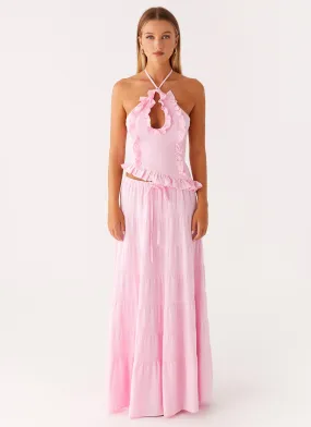 Sustainable Innovation Refined Texture Mariella Linen Maxi Skirt - Pink