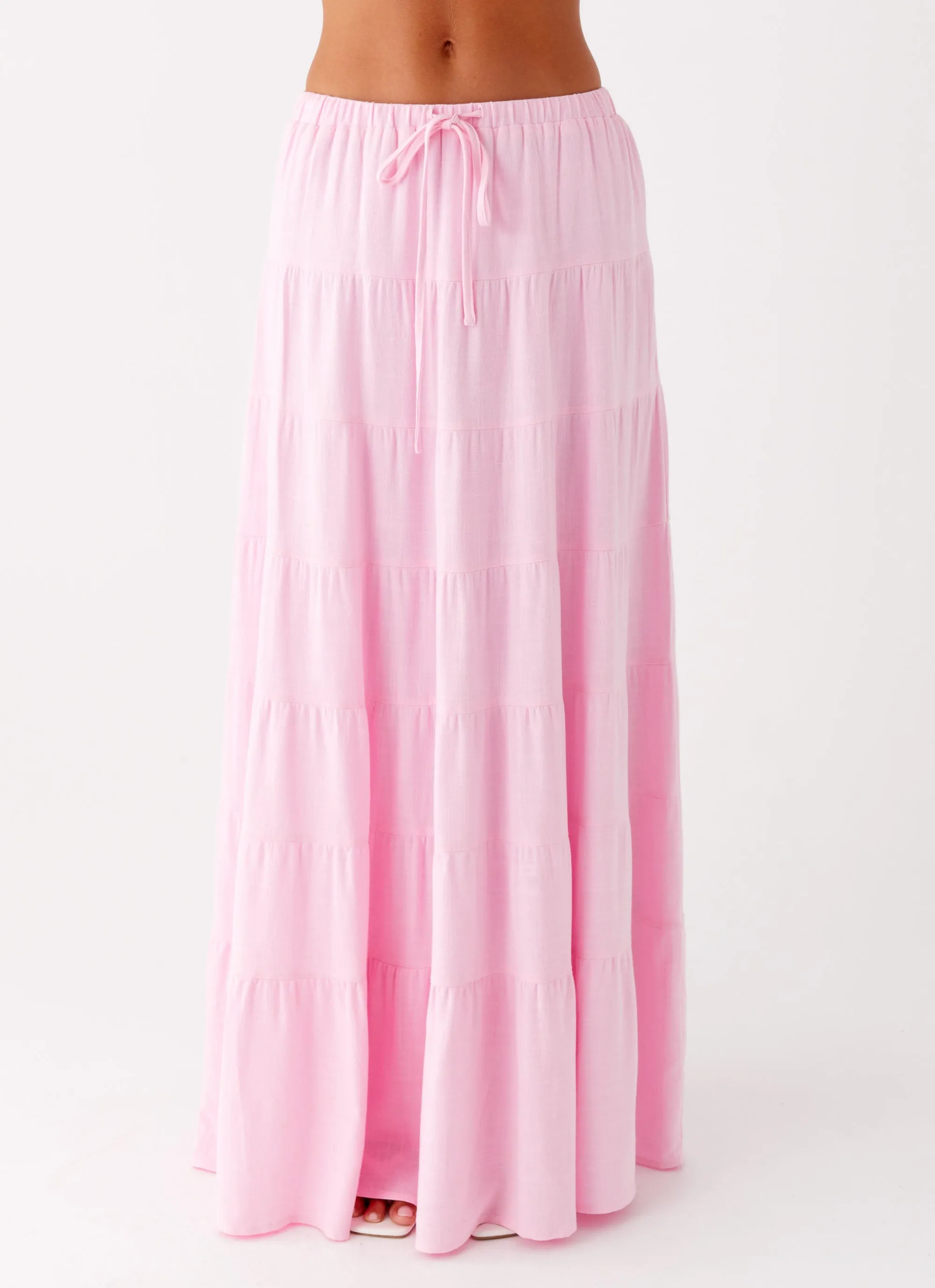 Mariella Linen Maxi Skirt - Pink Side Pockets Weekend Outfit