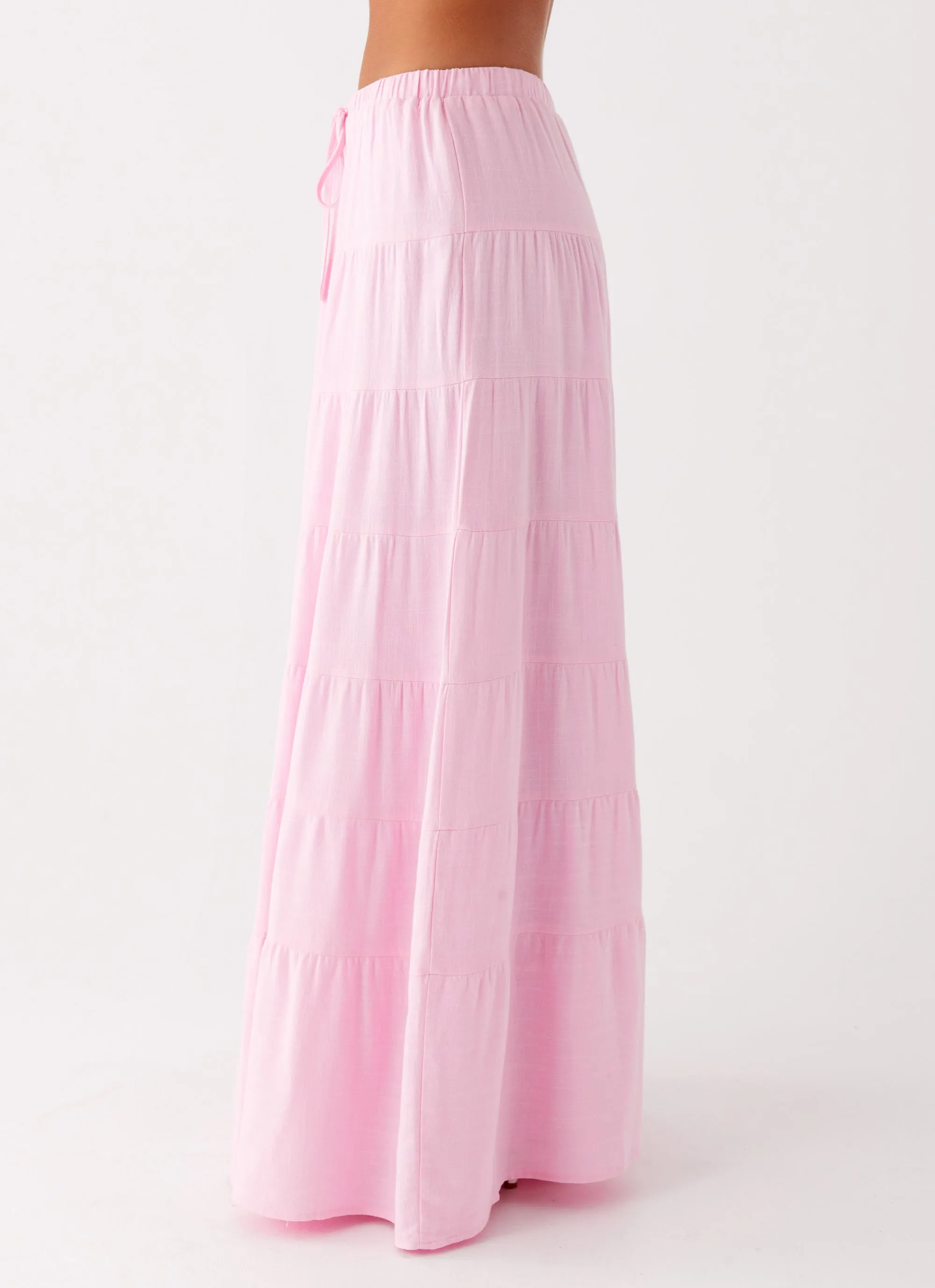 flowy silhouette Date night Mariella Linen Maxi Skirt - Pink