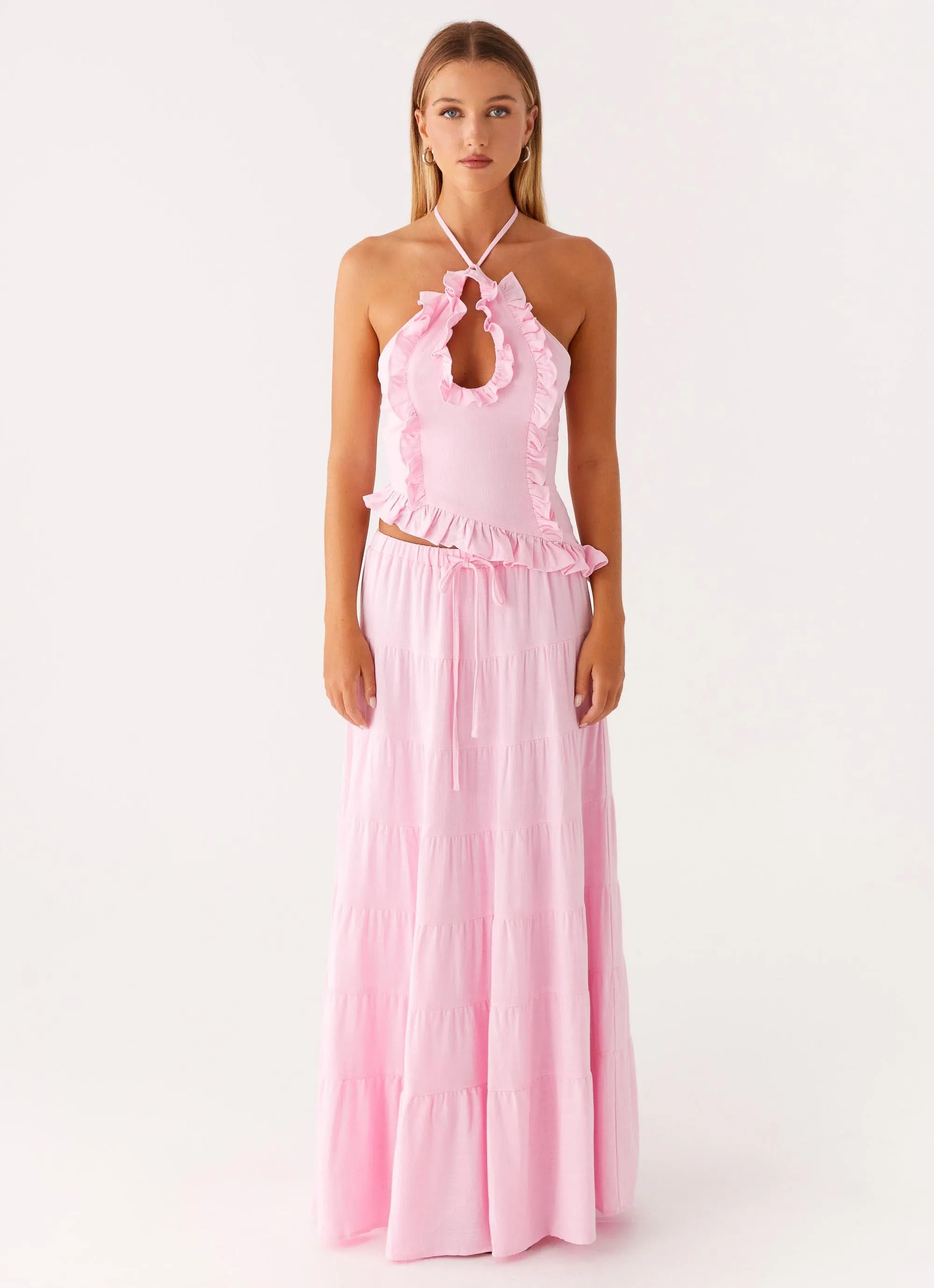 Mariella Linen Maxi Skirt - Pink Hemp Blend Smart Edge