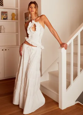 Side Slit Daily Mood Mariella Linen Maxi Skirt - White