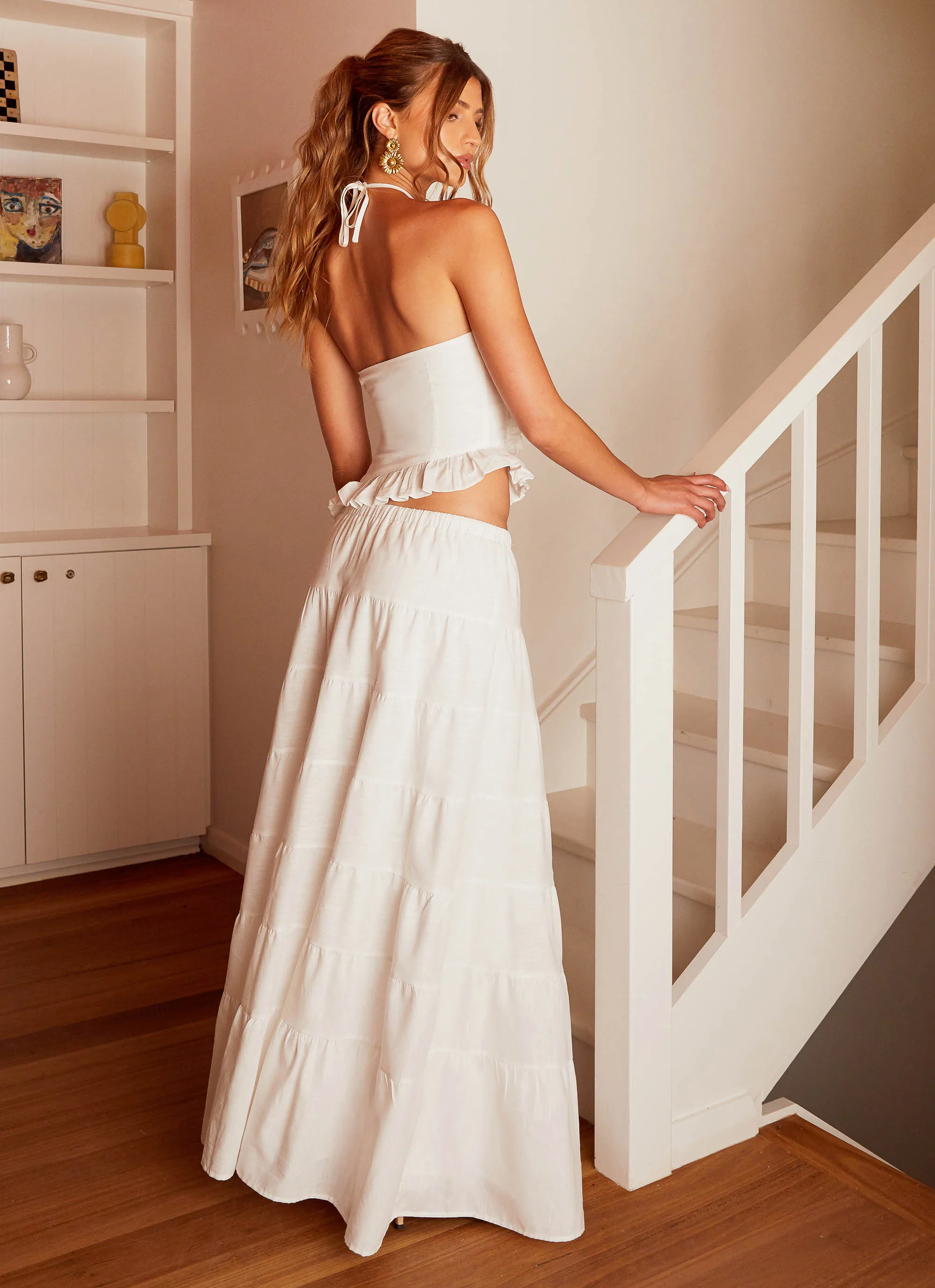 Mariella Linen Maxi Skirt - White Simple Styling Seamless Finish