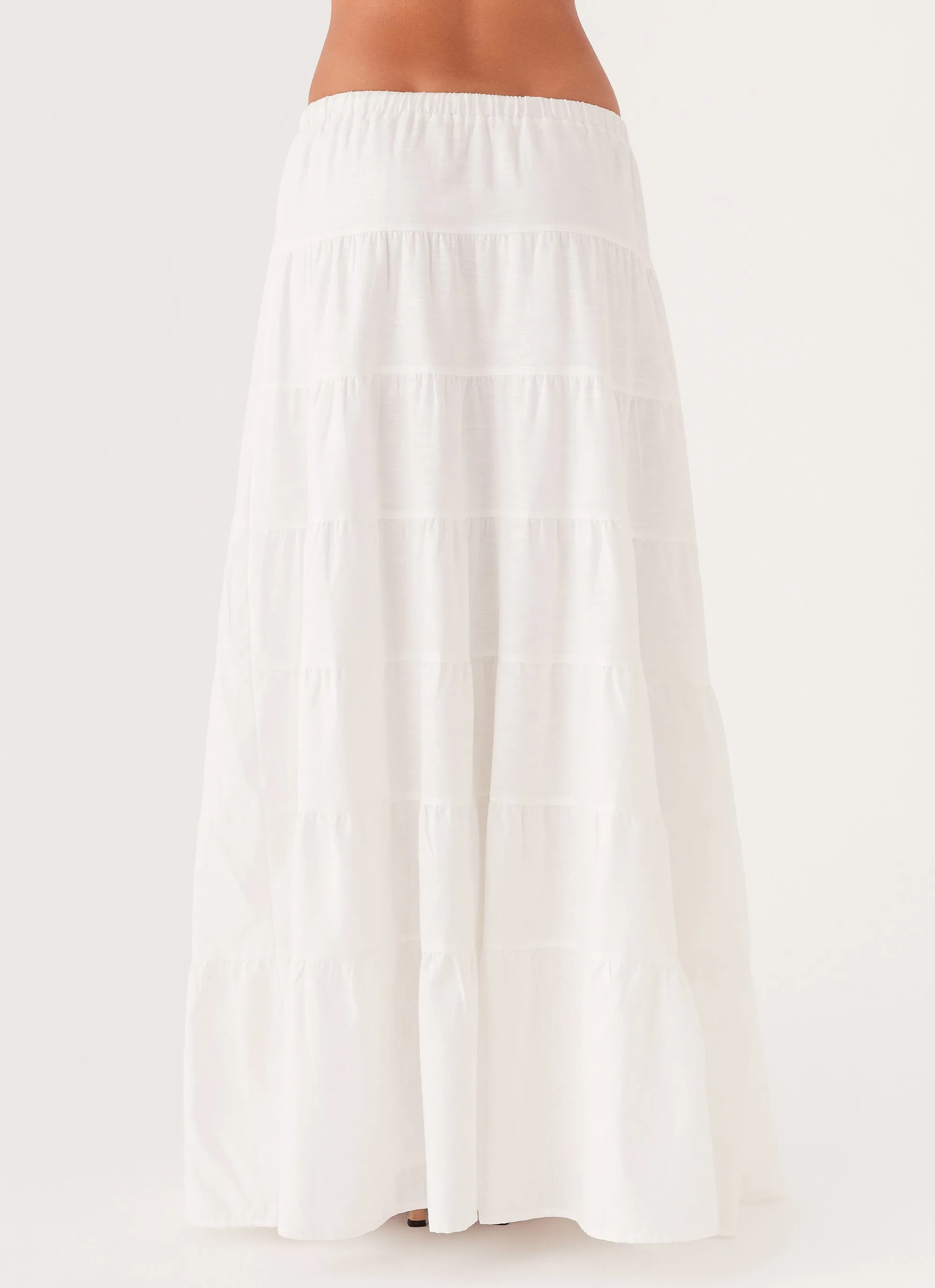Mariella Linen Maxi Skirt - White Playful Vibe Fashion Week Ready