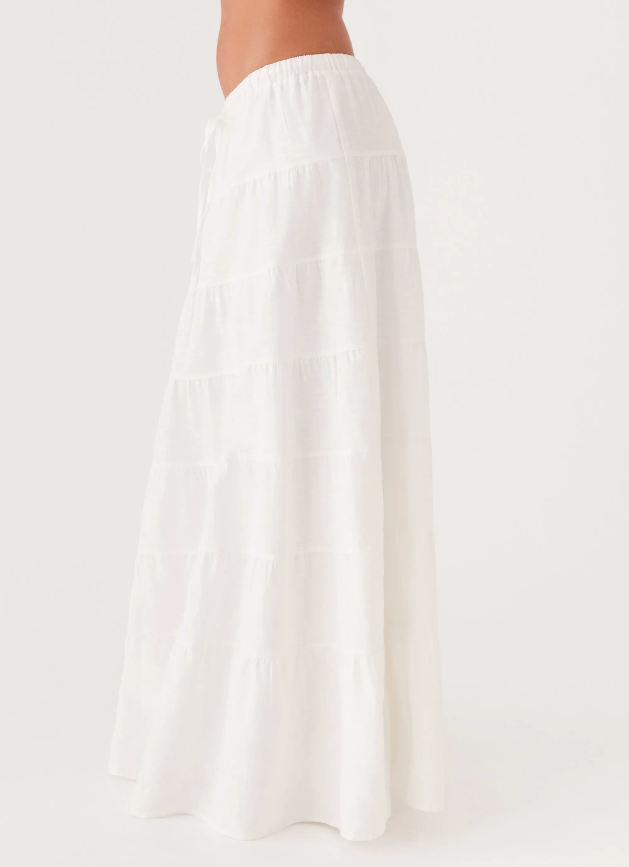 Elasticized Cuff Breezy Edge Mariella Linen Maxi Skirt - White