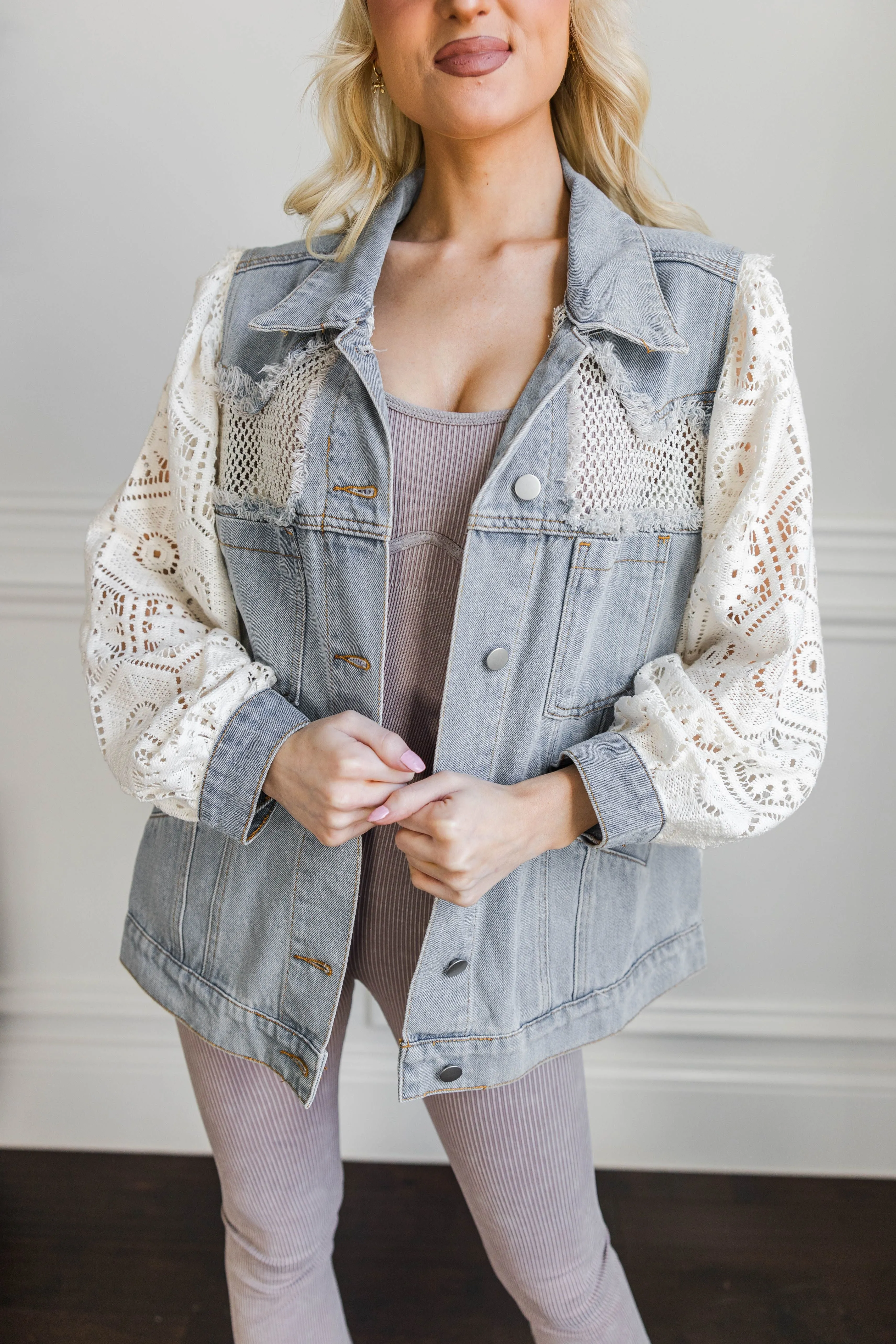 Effort Marlowe Crochet Lace Denim Jacket