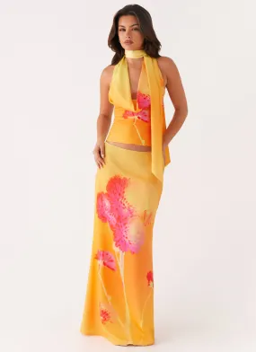 Marrakesh Maxi Skirt - Orange Floral beaded embellishment Sporty Casual