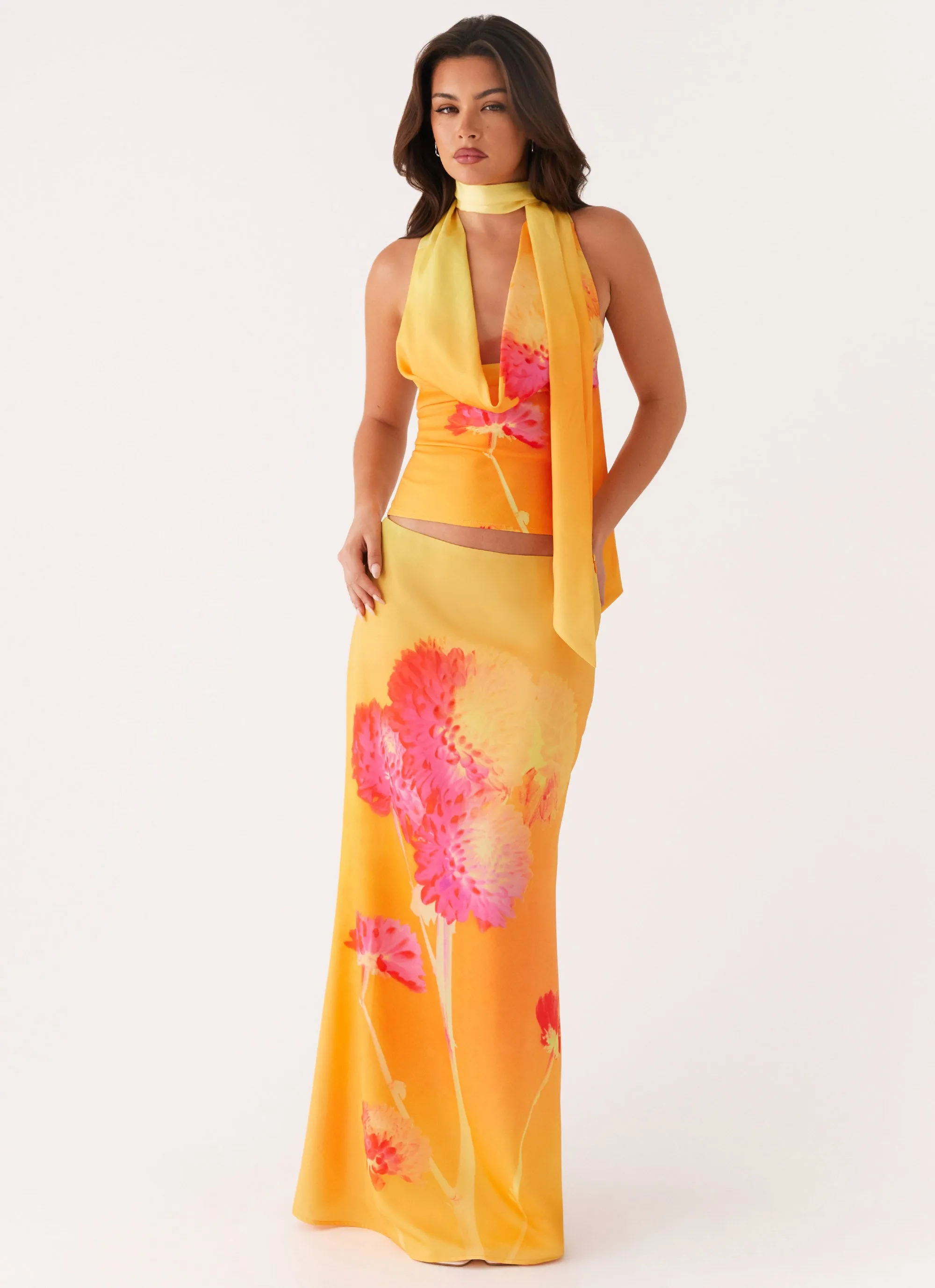Marrakesh Maxi Skirt - Orange Floral Odor control Sporty Edge