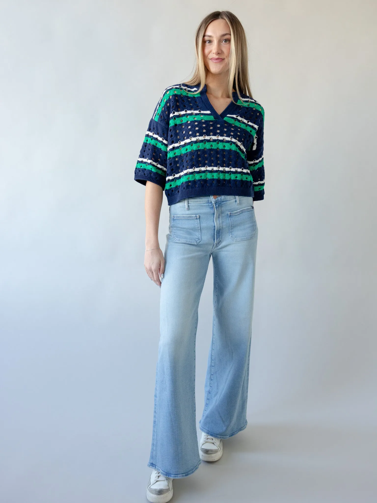 Wrinkle Free Texture EcoCertified Textile Match Point Sweater - Navy