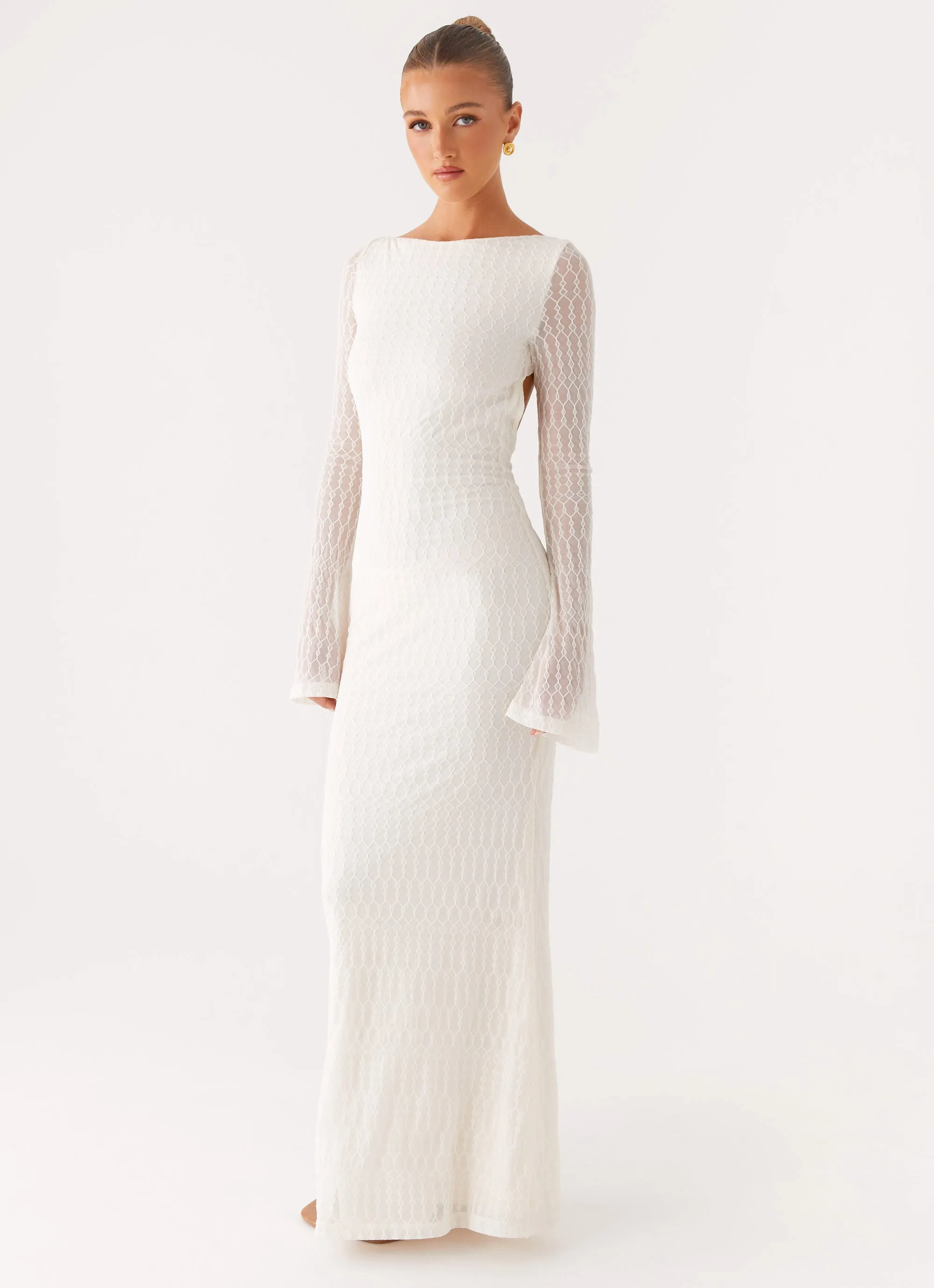Ethereal Long Sleeve Maxi Dress - Ivory Nordic Plain