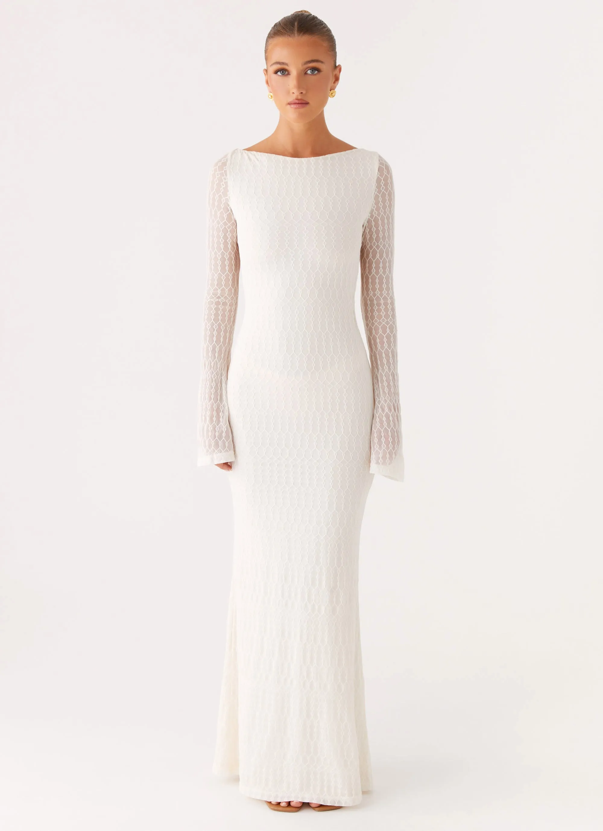 Versatile Fit Ethereal Long Sleeve Maxi Dress - Ivory