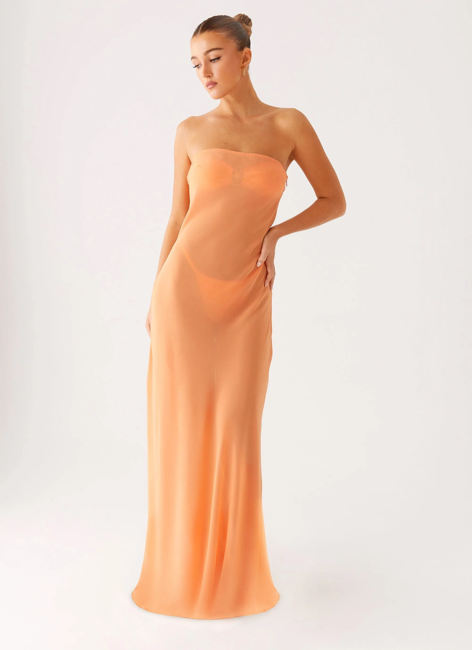 Dreamy Motion Flexible Comfort Mattie Strapless Maxi Dress - Orange