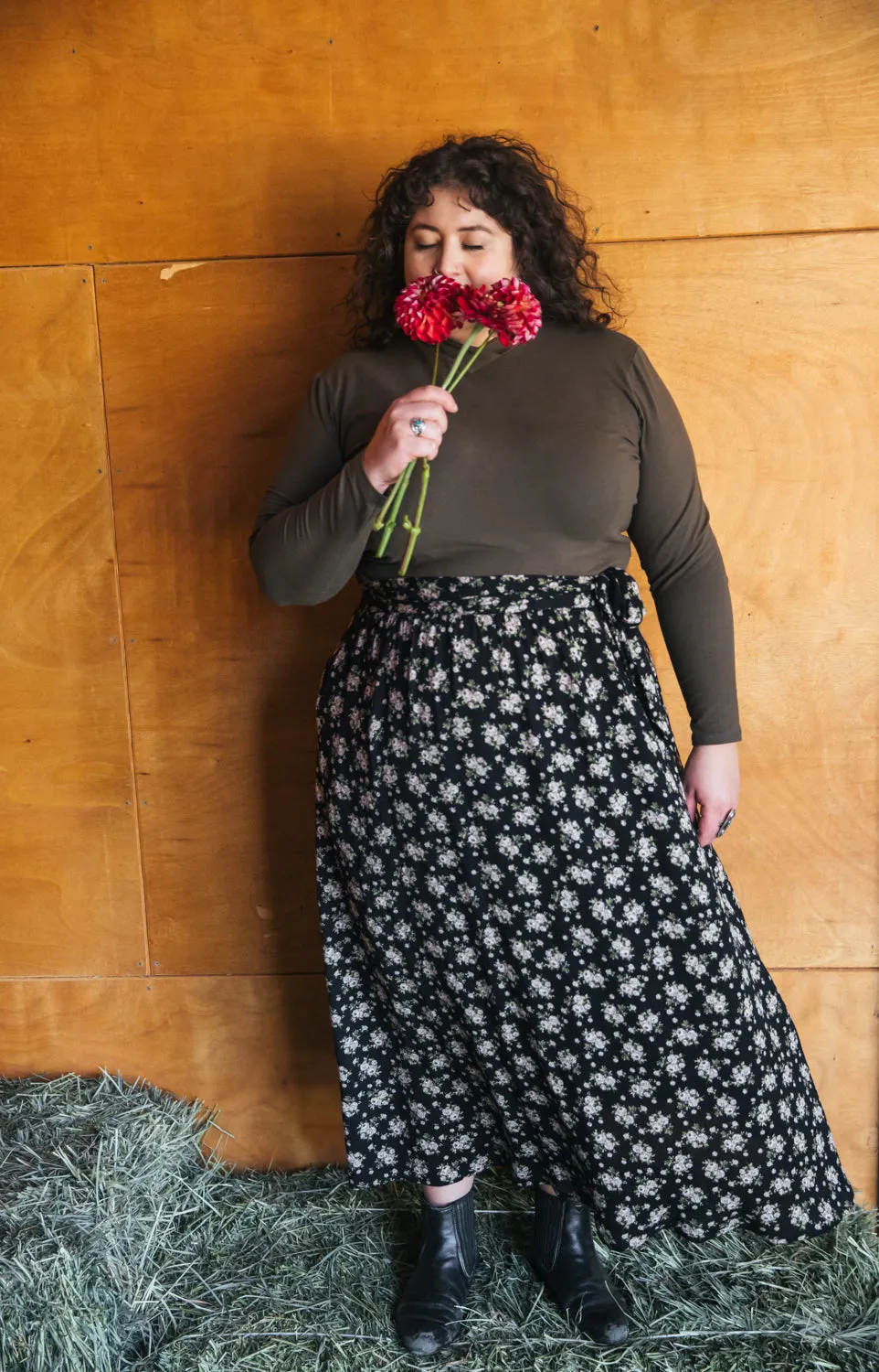 Maxi Wrap Skirt in Rose Crepe Four Way Stretch Fabric