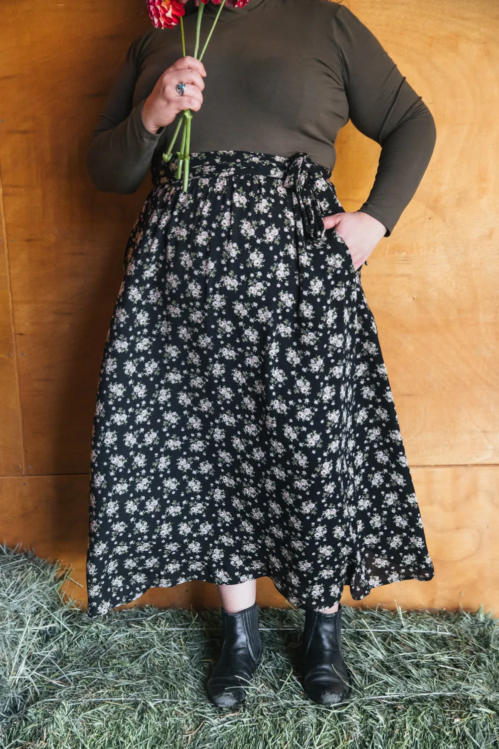 Basic Dress HiddenZipper Maxi Wrap Skirt in Rose Crepe