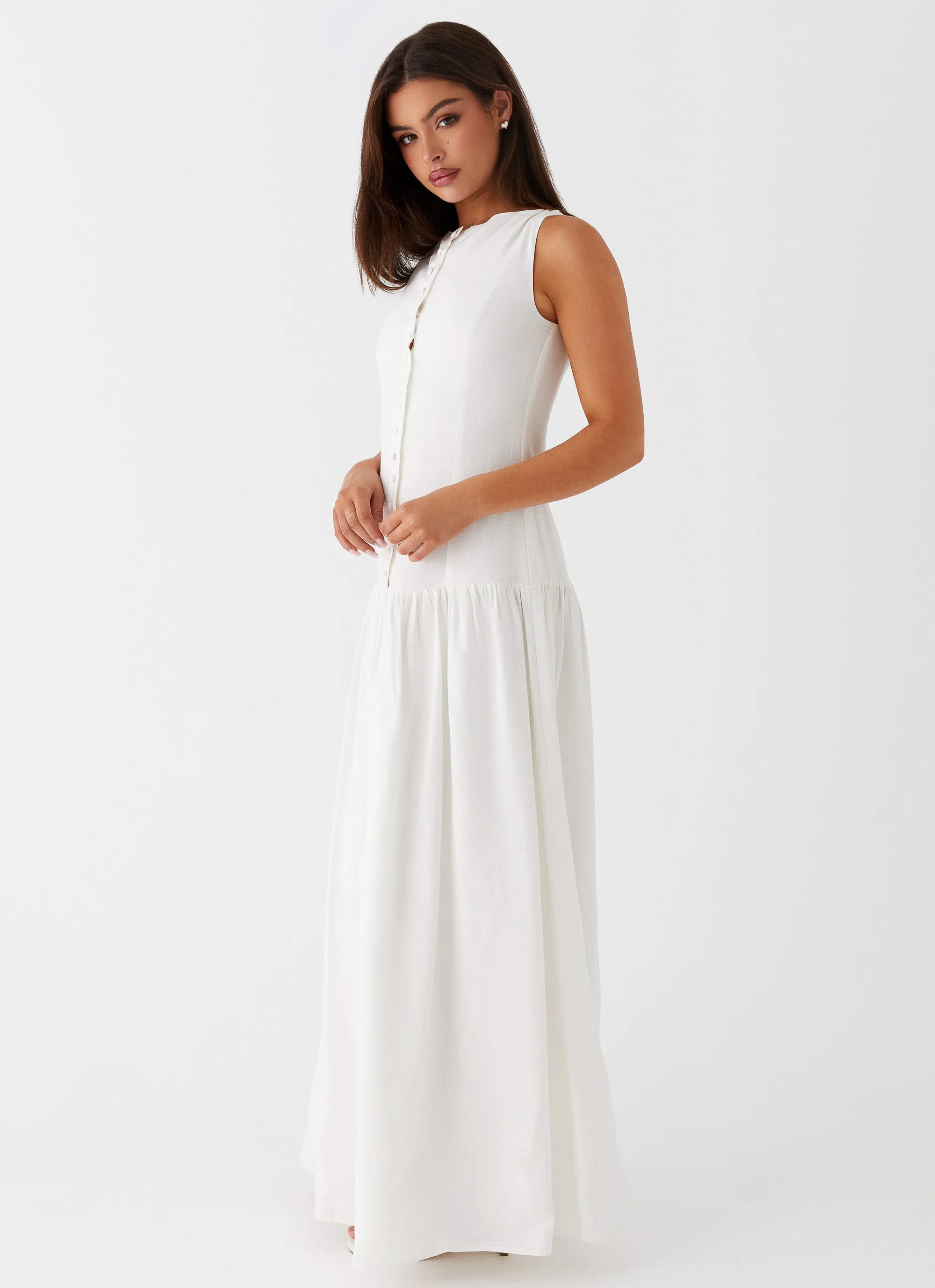 Casual event outfit Brunch Outfit Meggie Linen Maxi Dress - White
