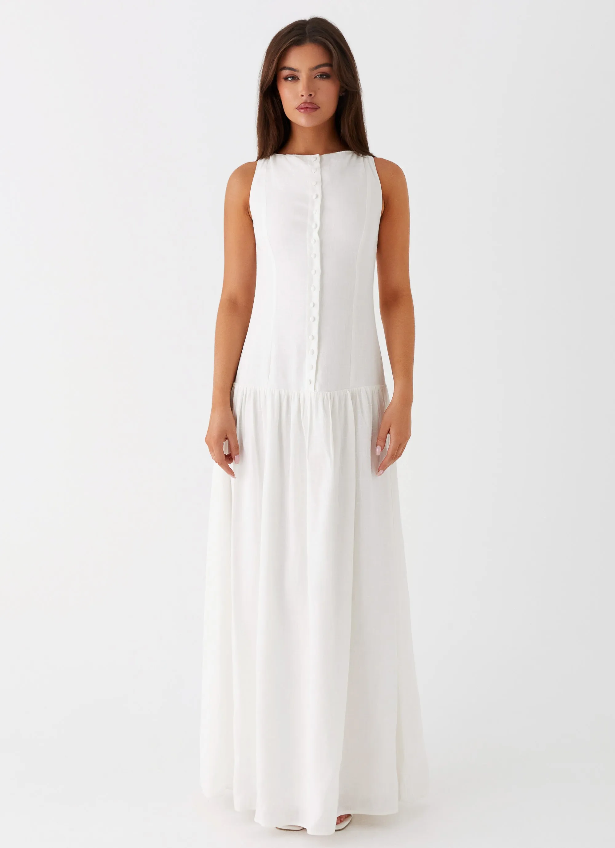 Meggie Linen Maxi Dress - White Versatile Fit Natural Texture