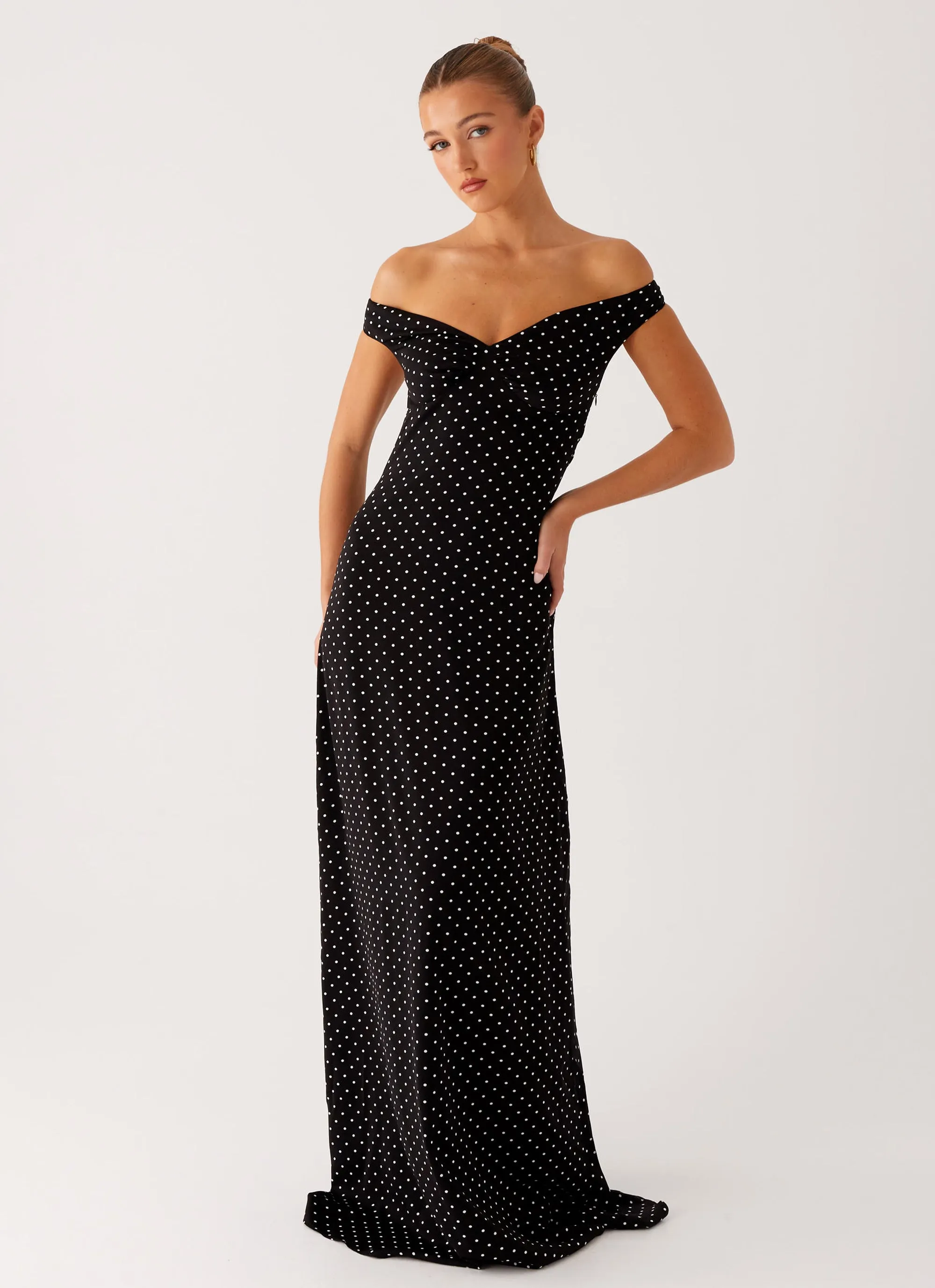 Draped Layer Melany Maxi Dress - Black Polka Dot
