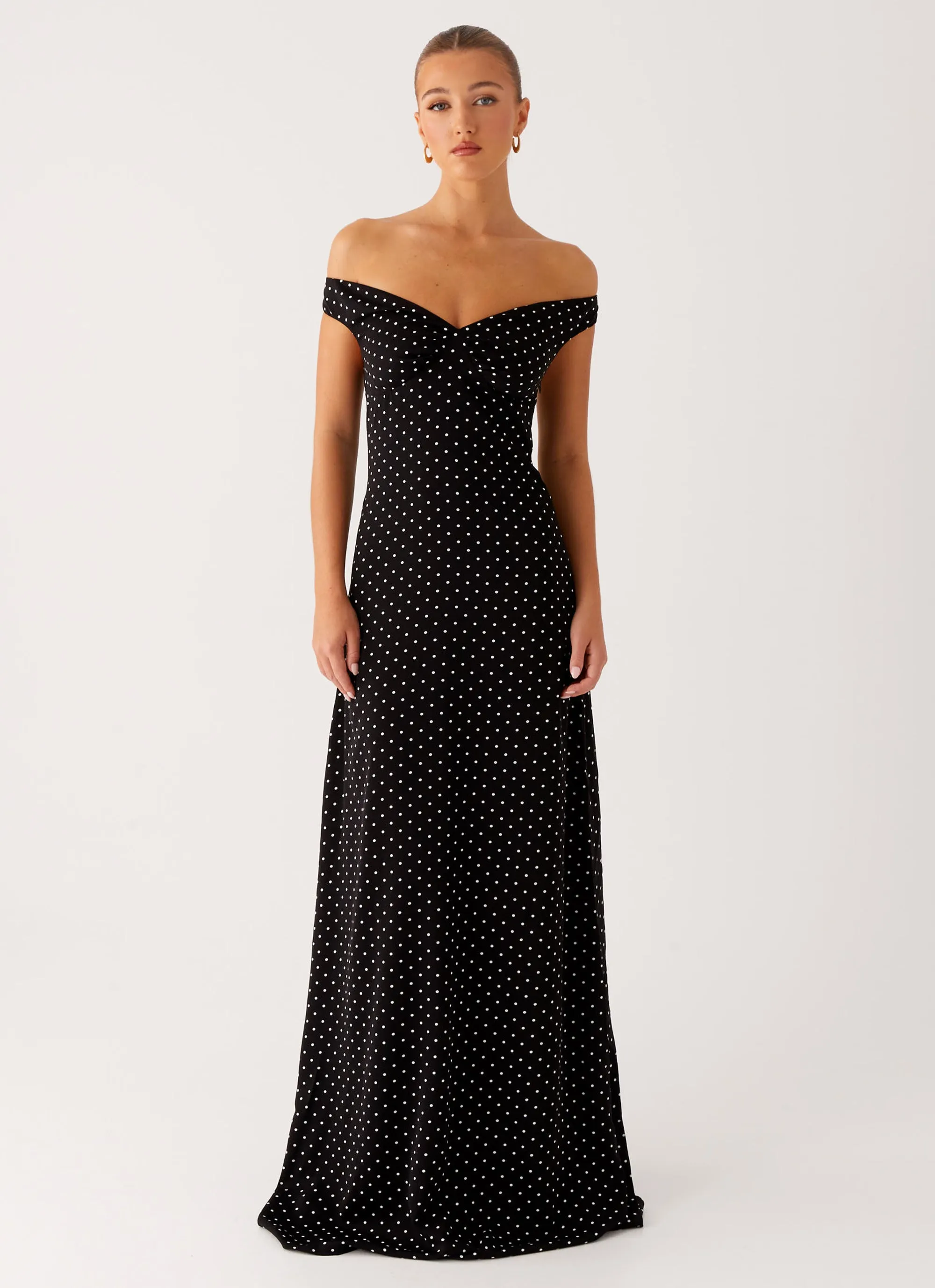 Pleated-Texture Melany Maxi Dress - Black Polka Dot