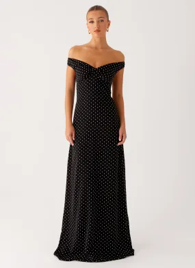 Melany Maxi Dress - Black Polka Dot Hidden Pocket Inner lining
