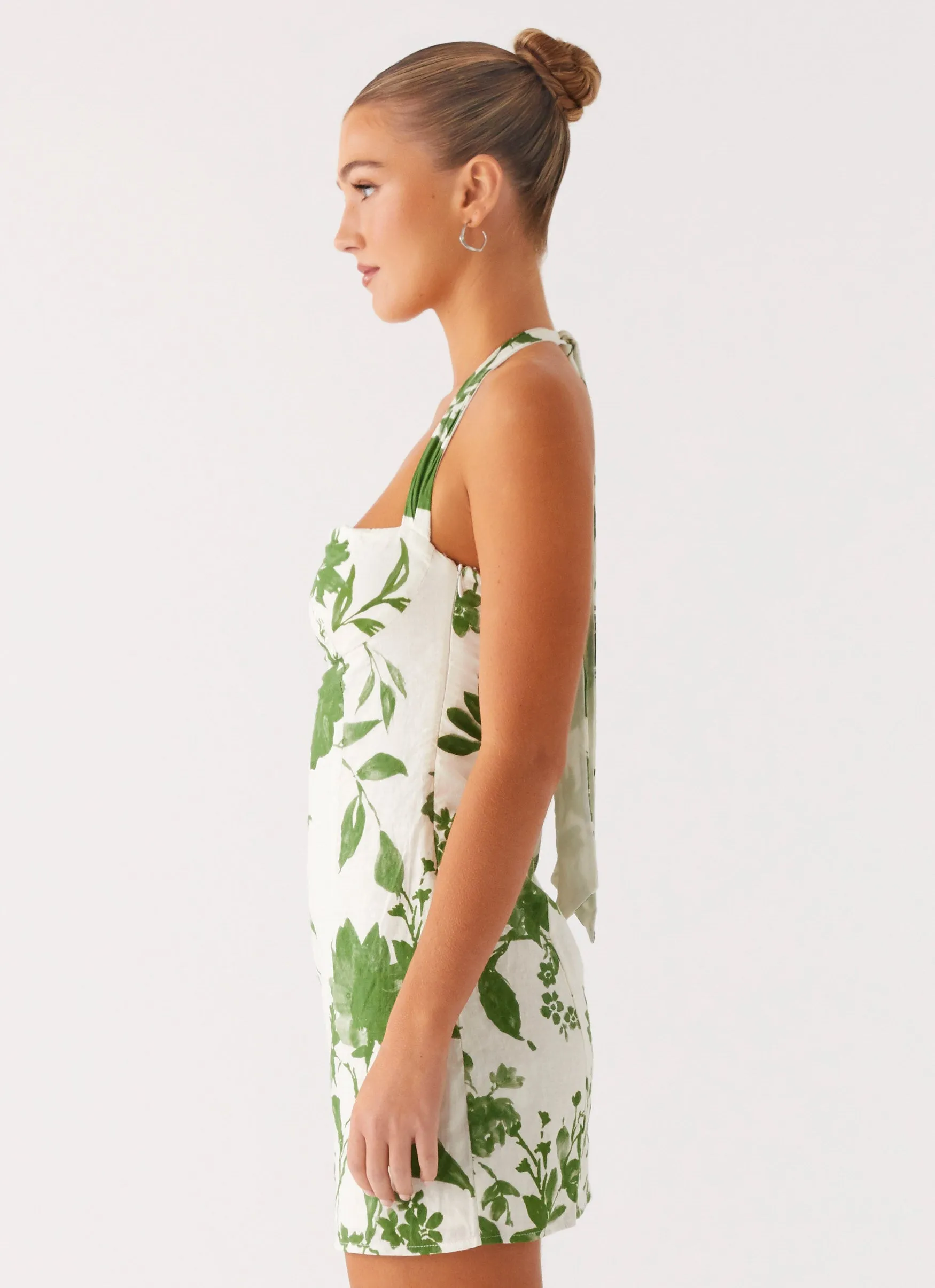 Melora Mini Dress - Verdant Bloom Statement Neck