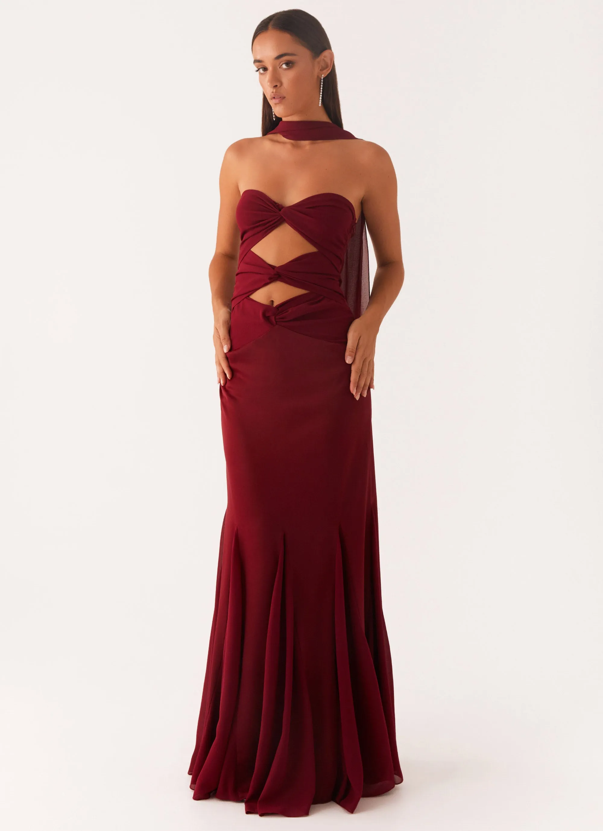 Melrose Satin Chiffon Maxi Dress - Deep Red Relaxed outdoor dress