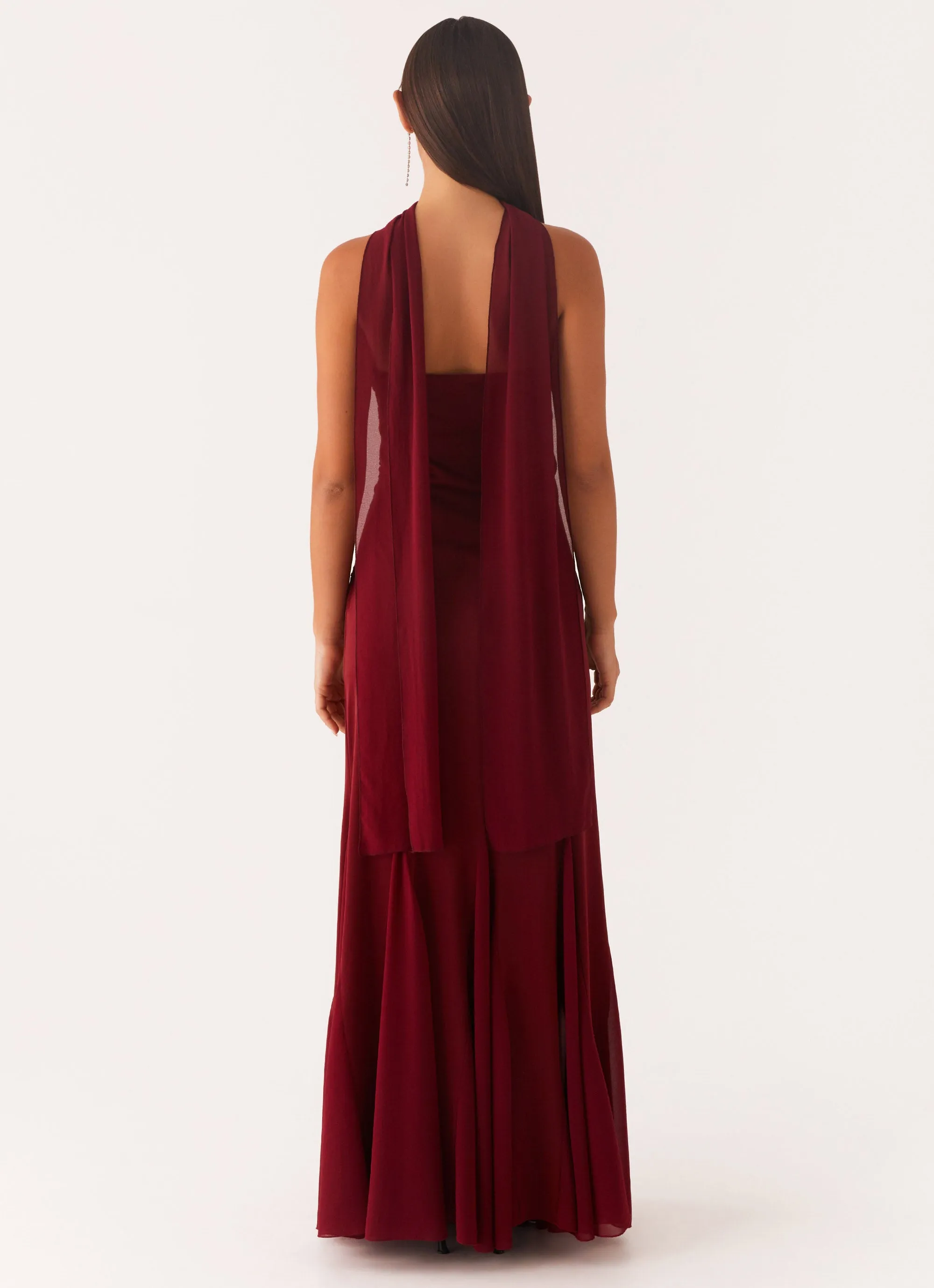 Melrose Satin Chiffon Maxi Dress - Deep Red Flow Ready