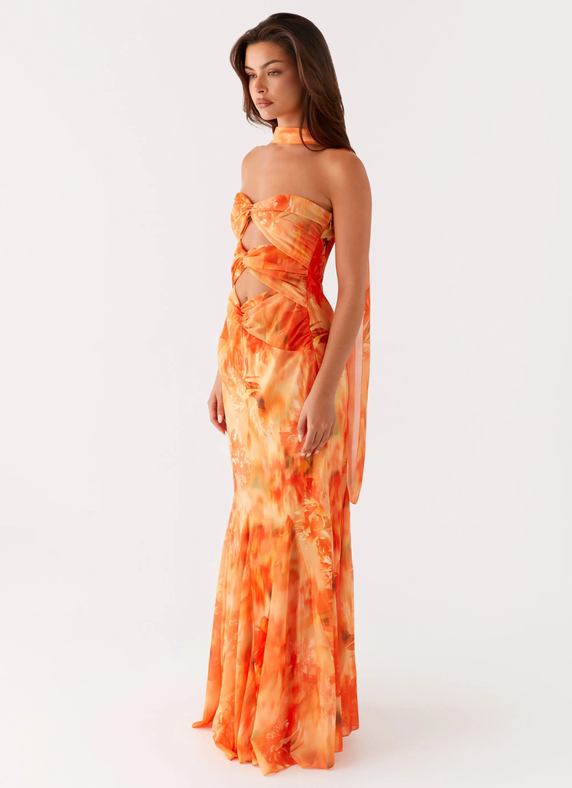 Cozy Base Melrose Satin Chiffon Maxi Dress - Sunset Floral