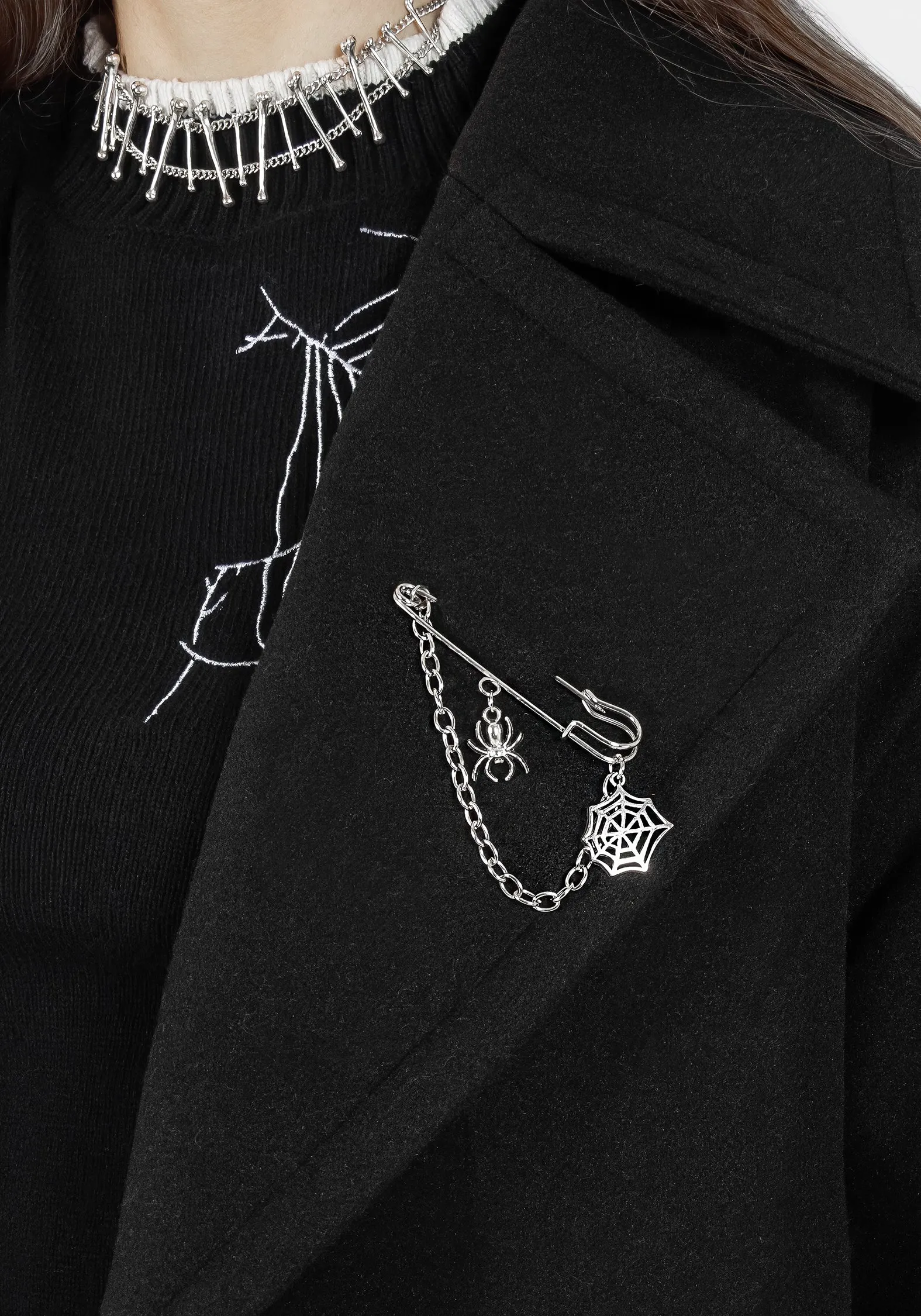 Outdoor Activity Versatile Layering Meltdown Oversized Coat with Brooch - Black