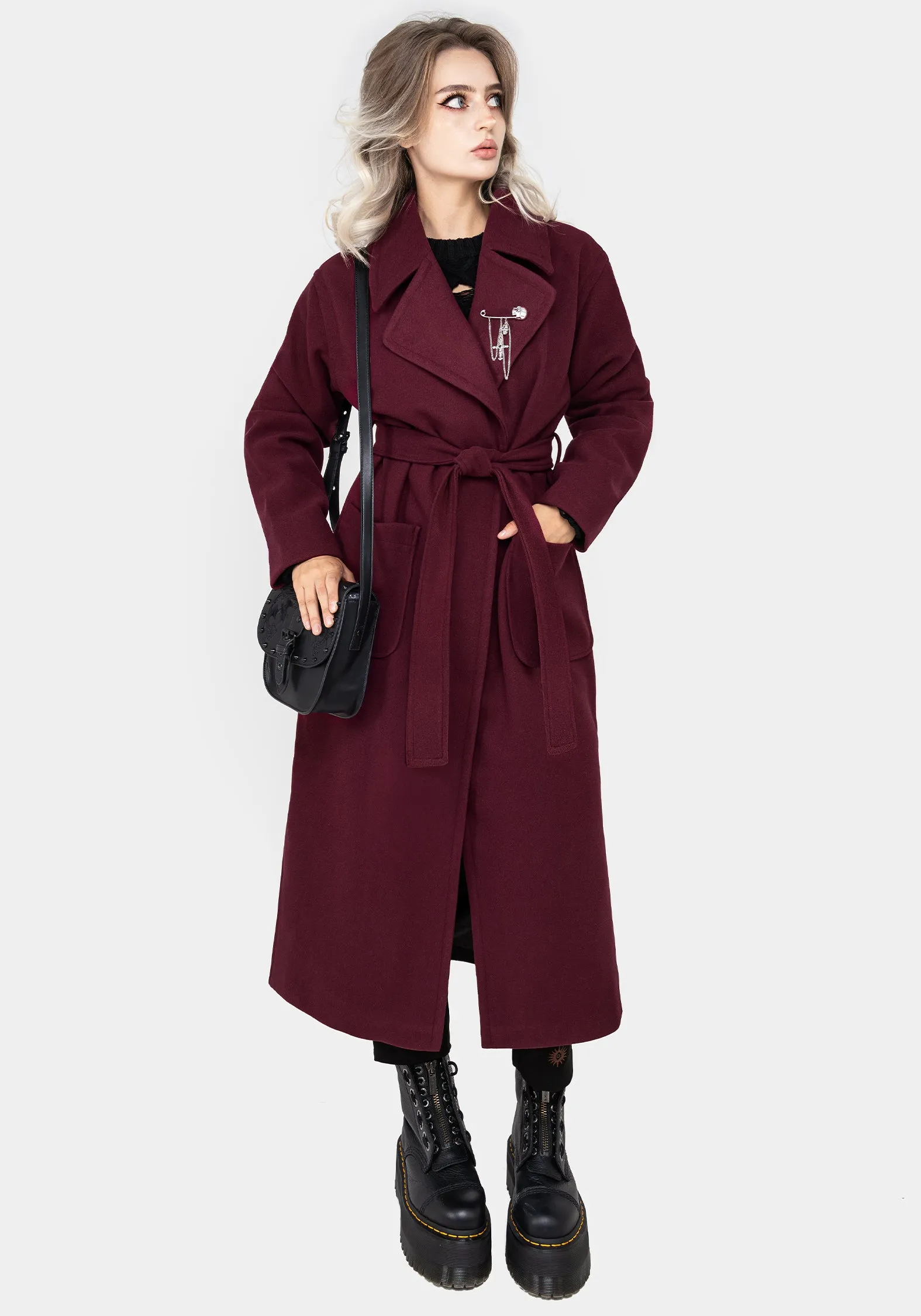 BondedSeams Meltdown Oversized Coat with Brooch - Red
