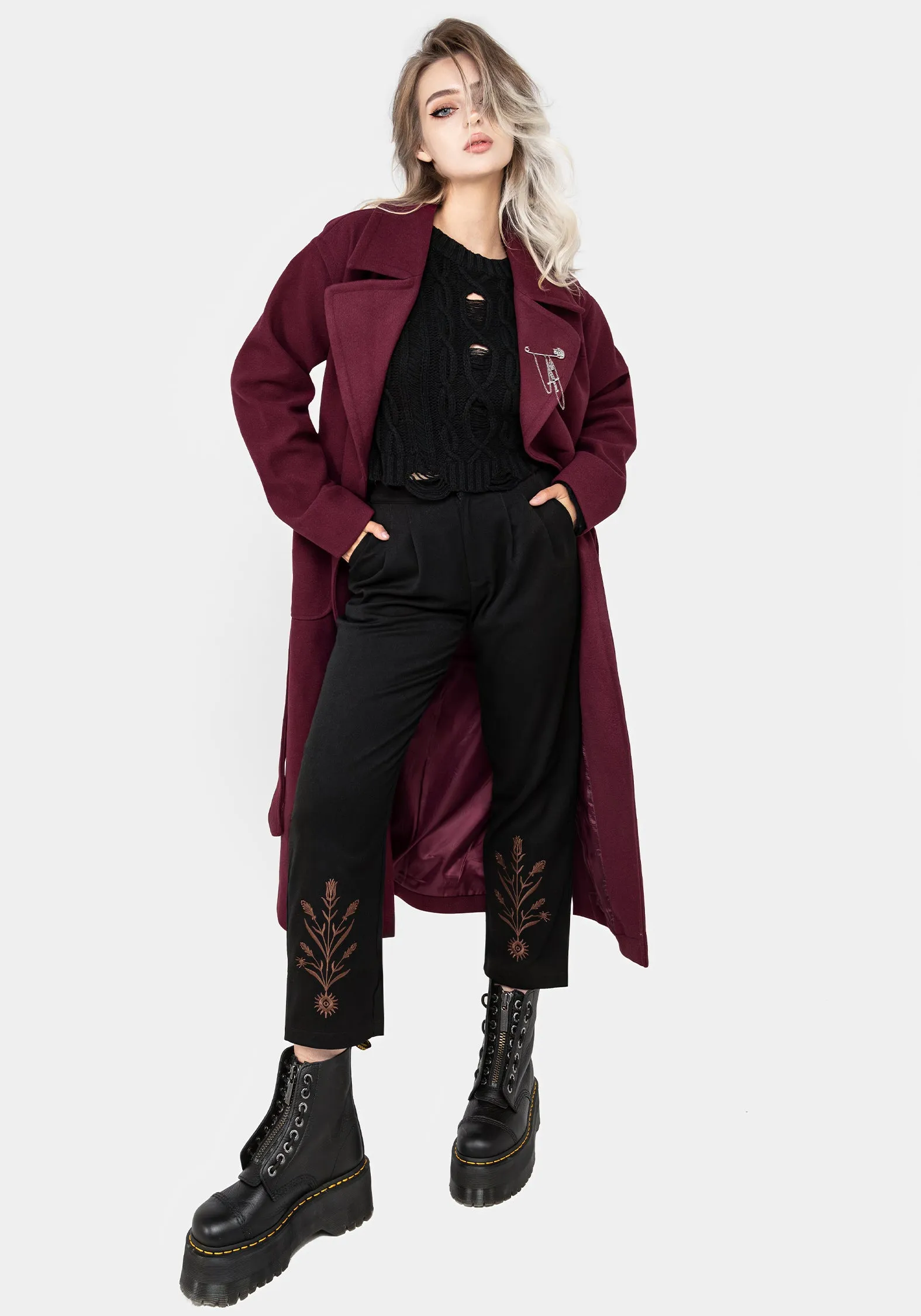 Meltdown Oversized Coat with Brooch - Red NonIrritatingSeams Noise Free Material