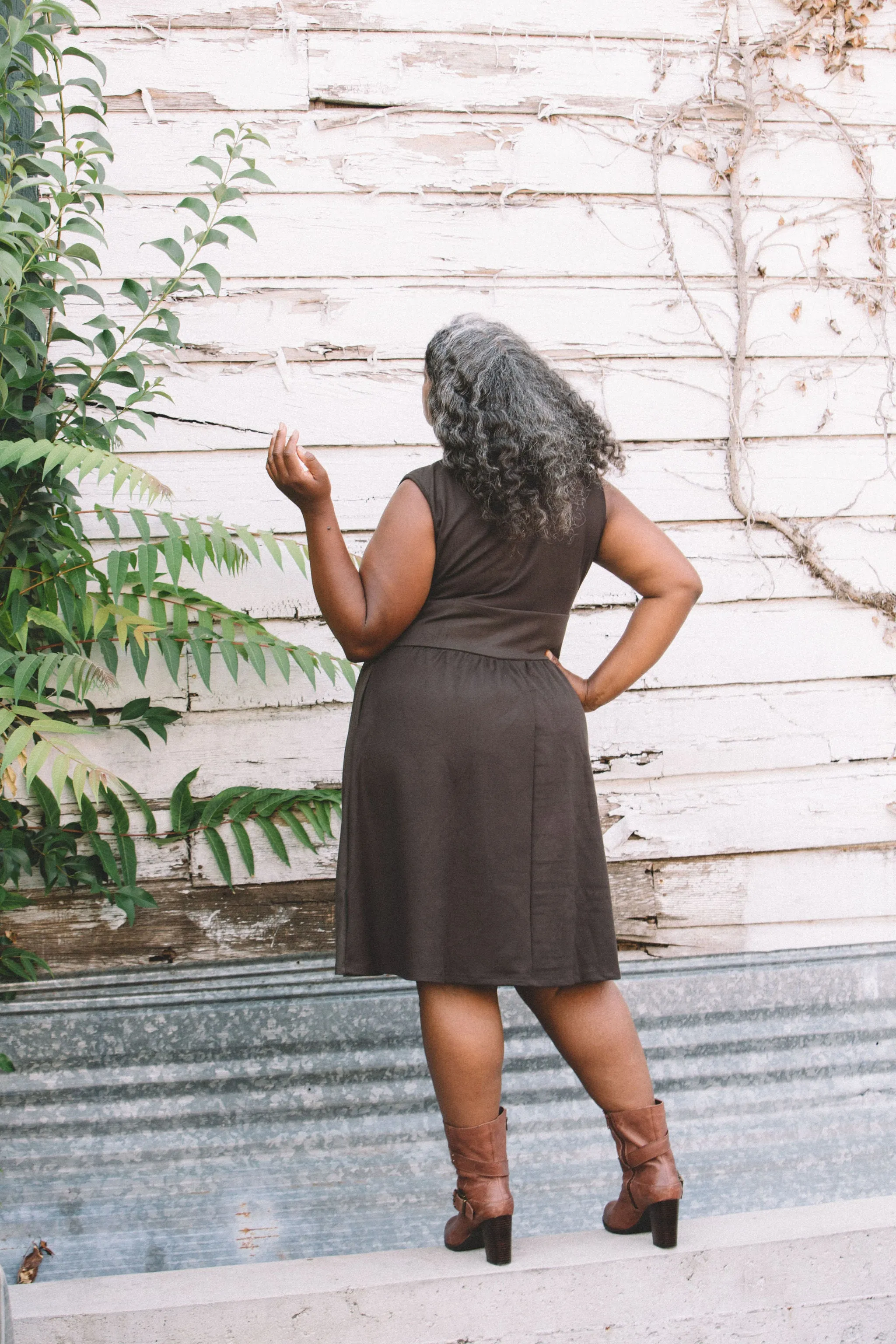 Timeless Trend Buckle-Detail Mere Dress in Dark Brown Ponte