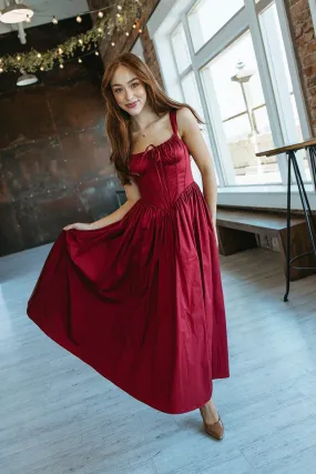 Front Ruffle Merlot Corset Dress