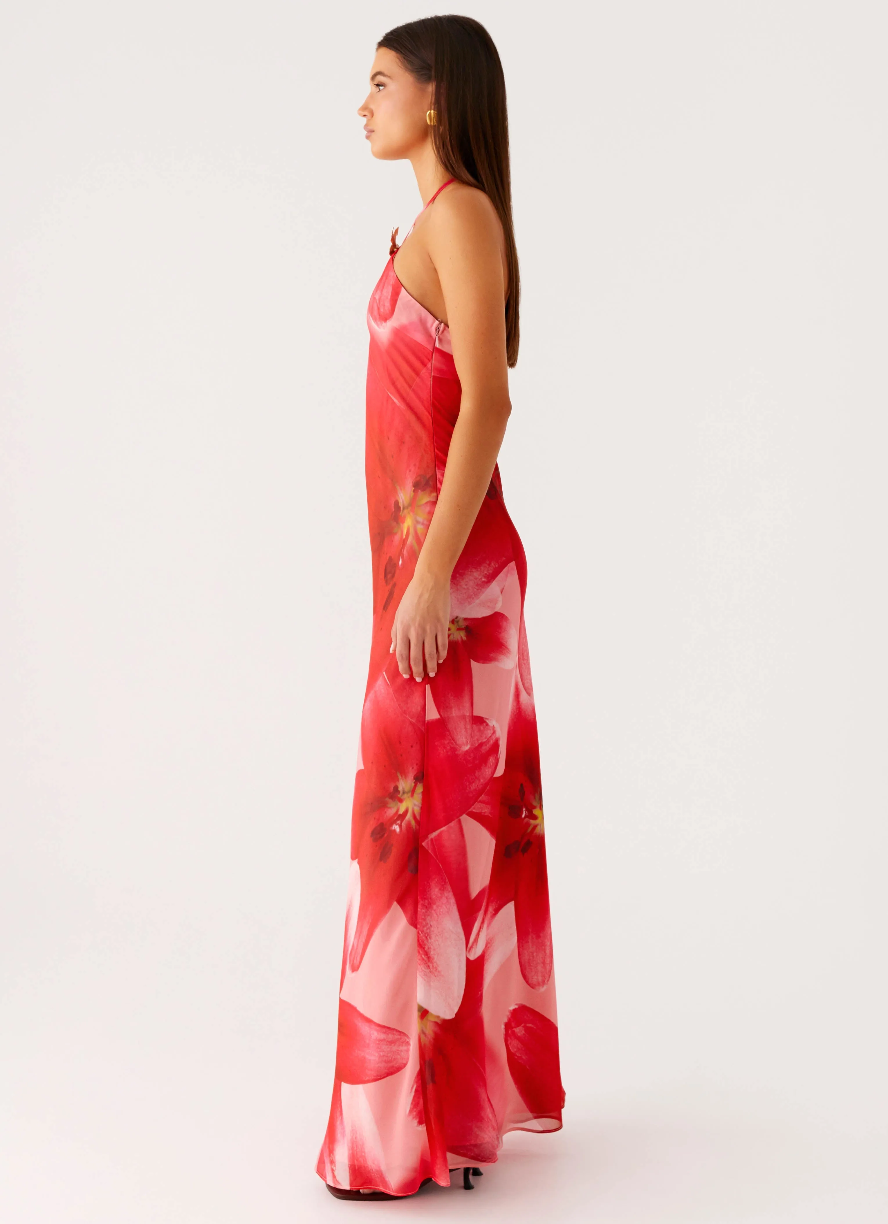 Soft Shine Vatiana Chiffon Maxi Dress - Peach Watermelon Flower