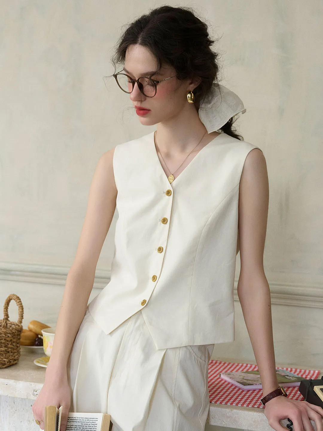 Michelle Casual V-neck Vest All-Purpose Wear BreathableBack