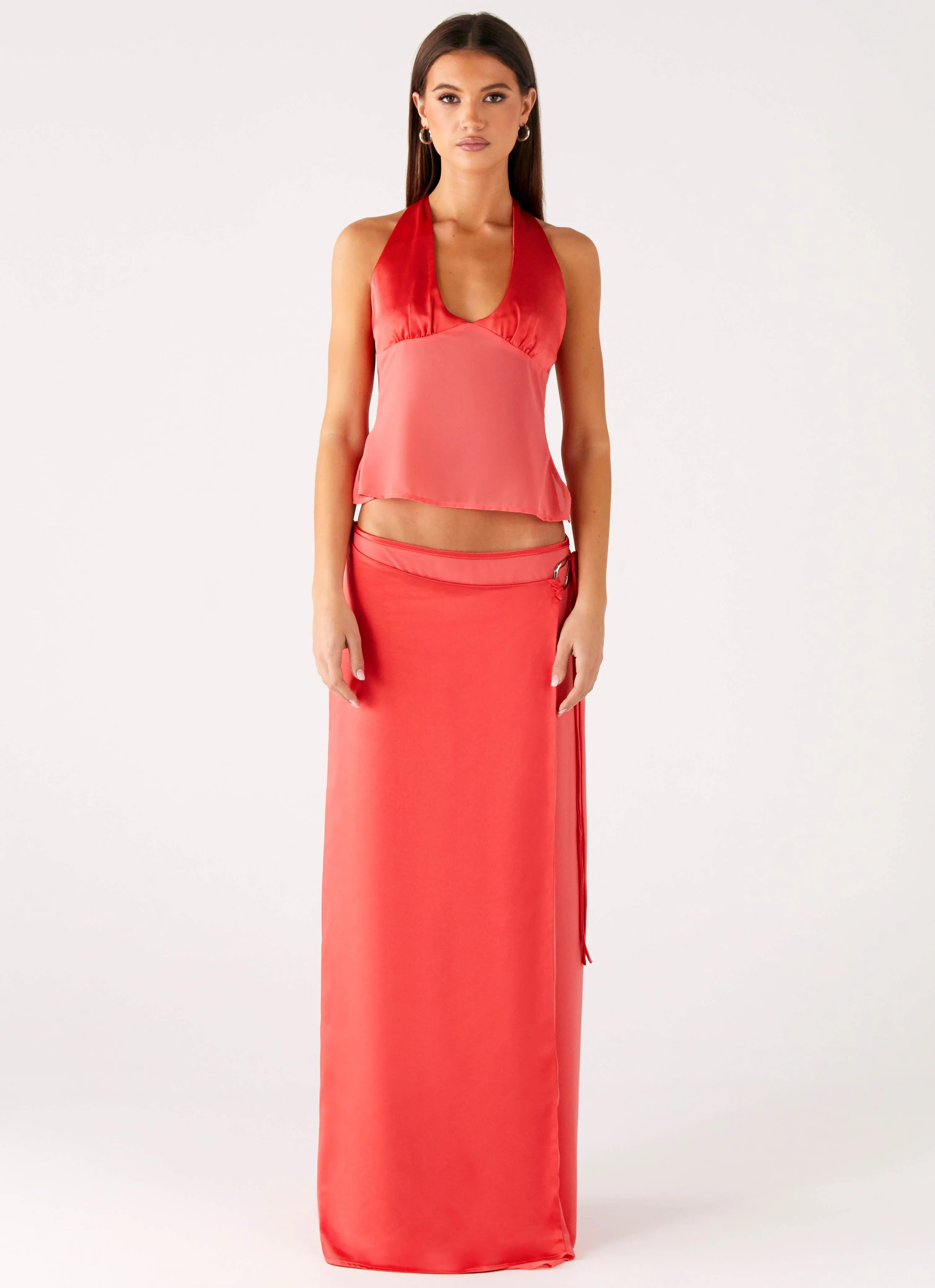 Pollie Wrap Maxi Skirt - Coral Sporty Edge Organic Cotton